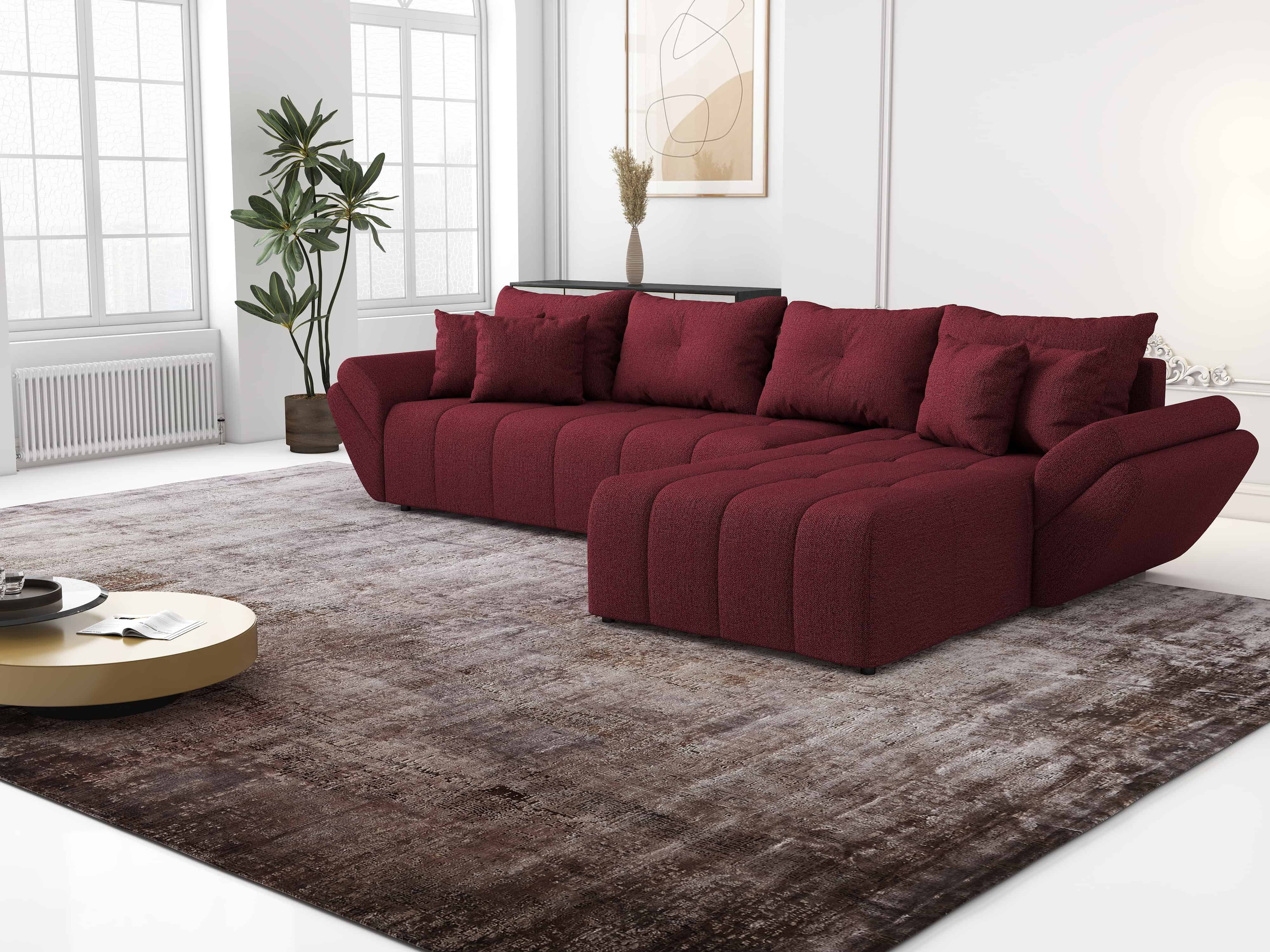 Colțar extensibil dumonde cu ladă de depozitare si sezut confortabil din spuma HR, Berlin XL Enjoy Red 350x185 cm II Fabrica