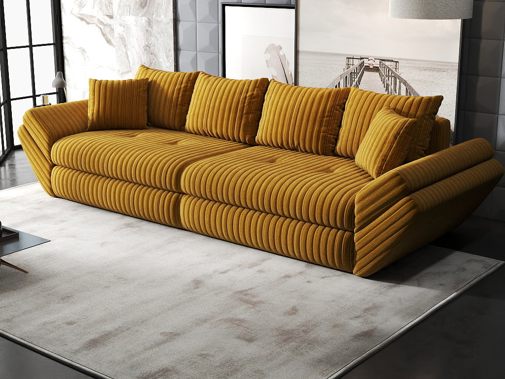 Canapea extensibilă dumonde cu ladă de depozitare si sezut confortabil din spuma HR, Loana Ambience Mustar 300x100 cm Fabrica