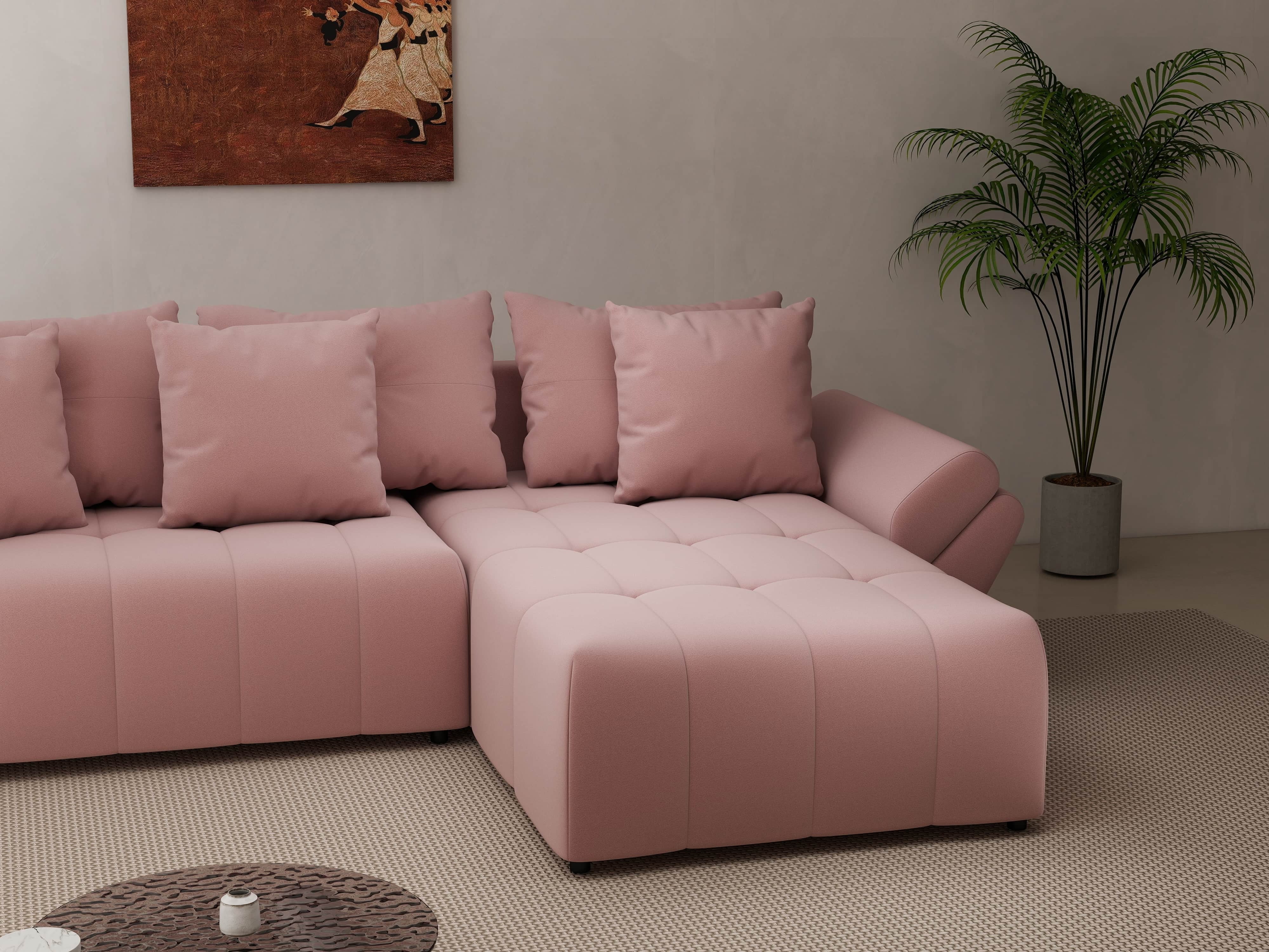 Colțar extensibil dumonde cu ladă de depozitare si sezut confortabil din spuma HR, Berlin Royal Roz 280x185 cm II Fabrica