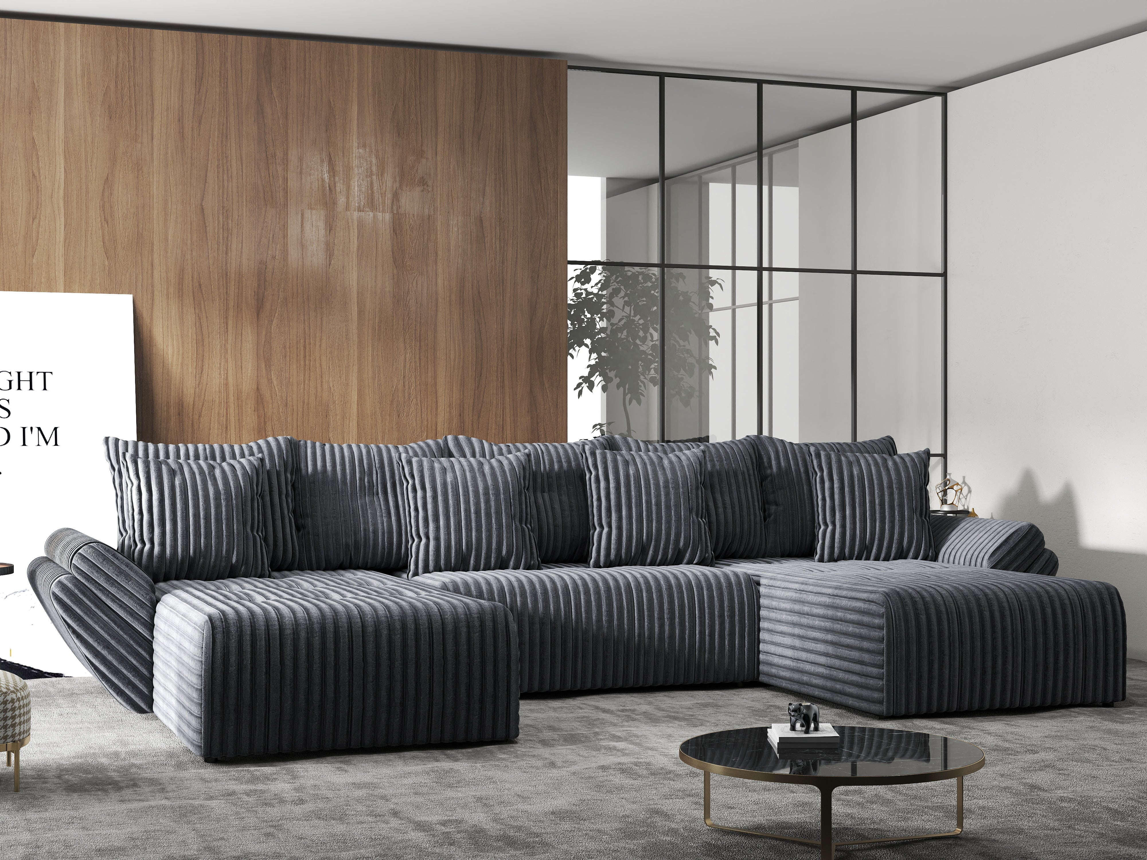 Colțar extensibil dumonde cu ladă de depozitare si sezut confortabil din spuma HR, Berlin U Ambience Grey 380x180 cm Fabrica