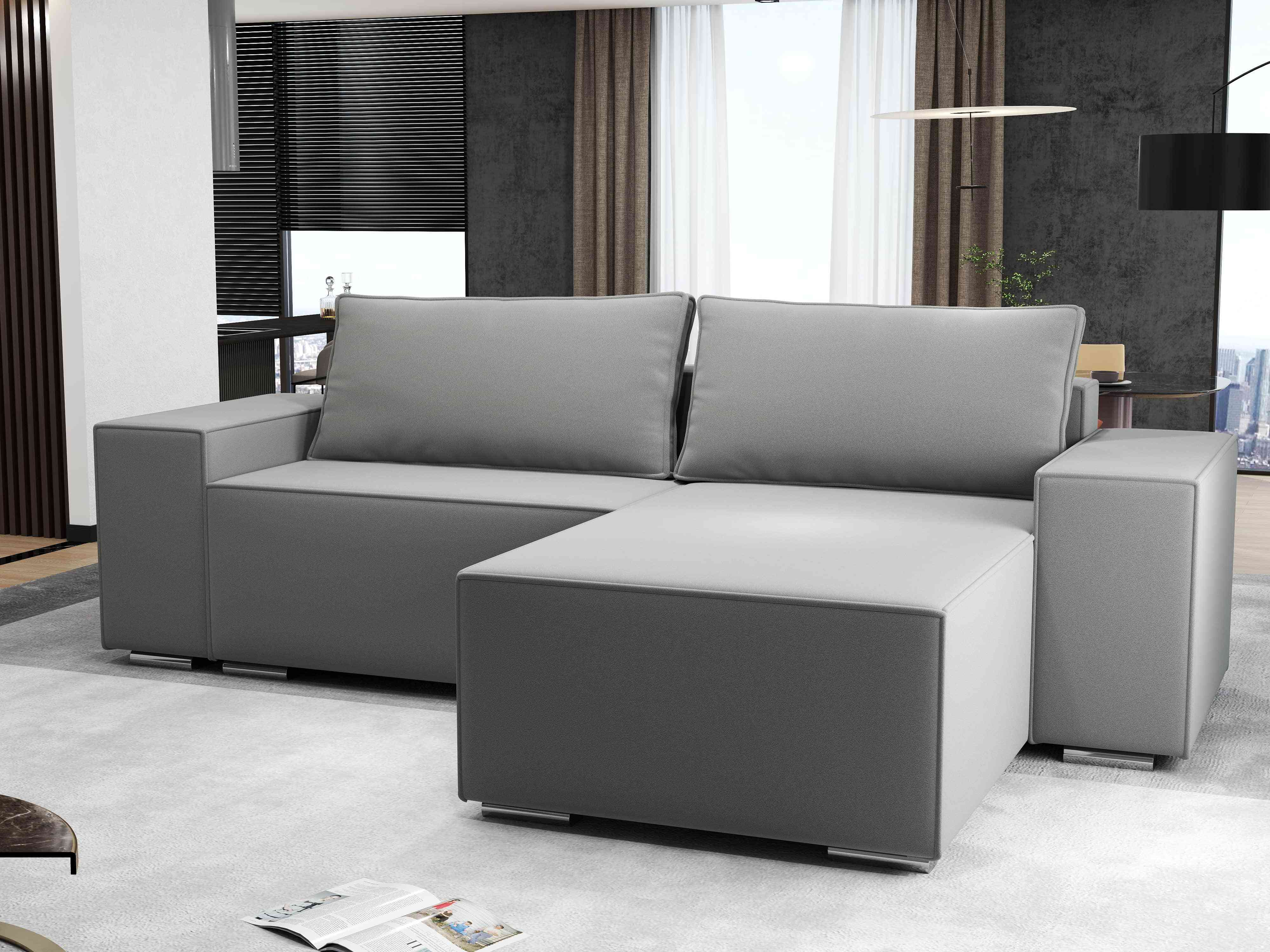 Colțar extensibil dumonde cu ladă de depozitare si sezut confortabil din spuma HR, Dream Royal Gri 290x185 cm II Fabrica