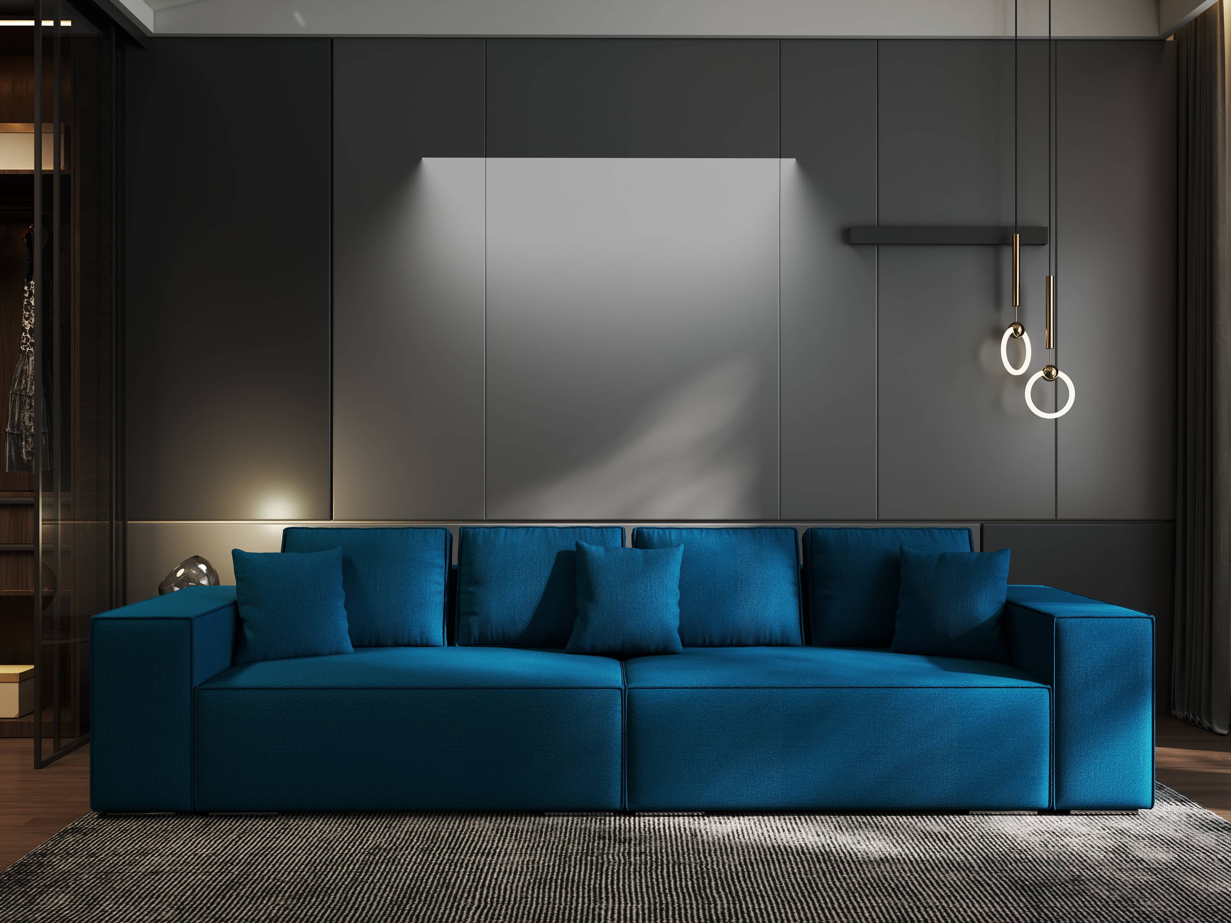 Canapea extensibilă dumonde cu ladă de depozitare si sezut confortabil din spuma HR, Dream Enjoy Petrol 310x100 cm Fabrica