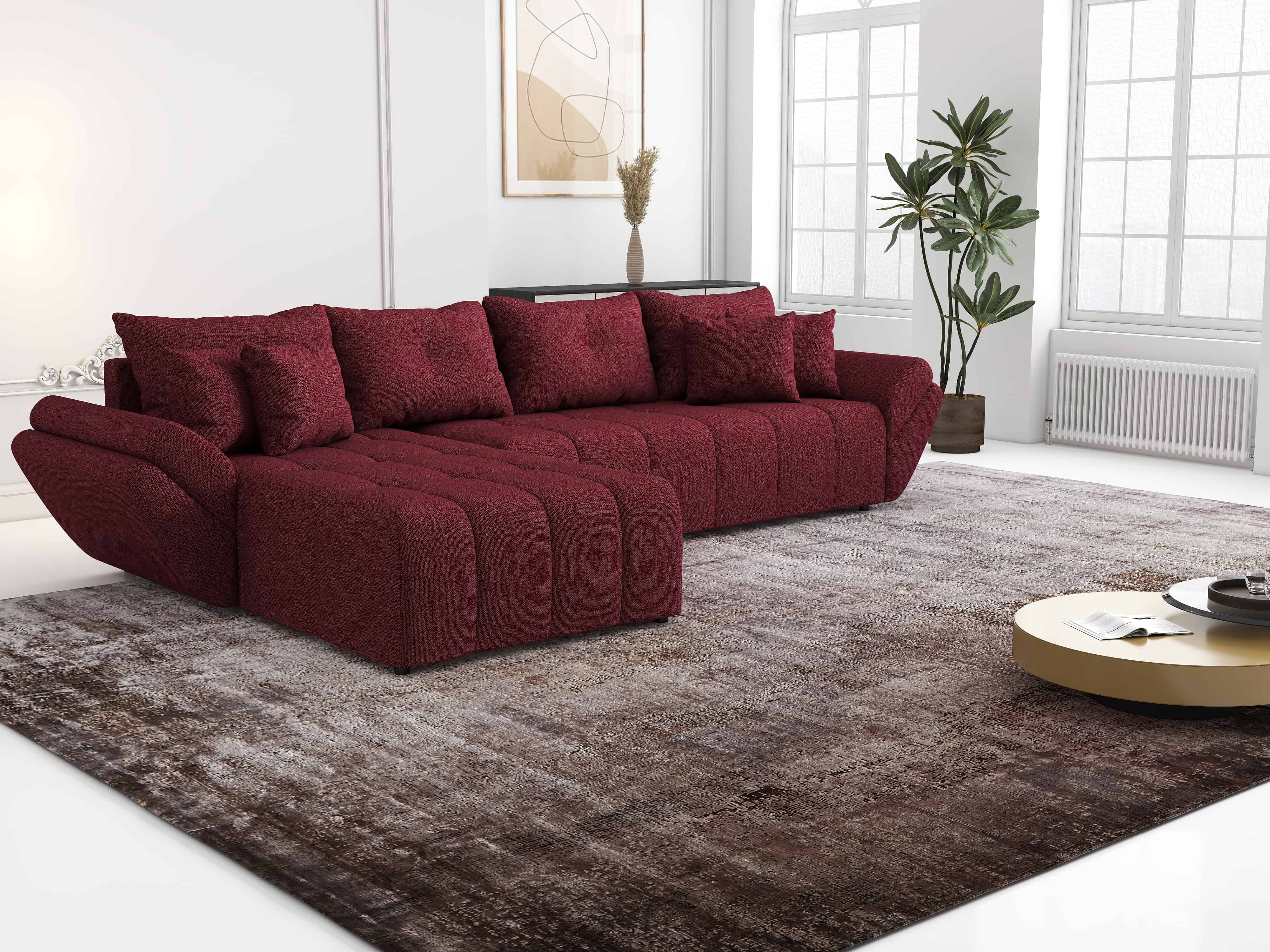 Colțar extensibil dumonde cu ladă de depozitare si sezut confortabil din spuma HR, Berlin XL Enjoy Red 350x185 cm Fabrica