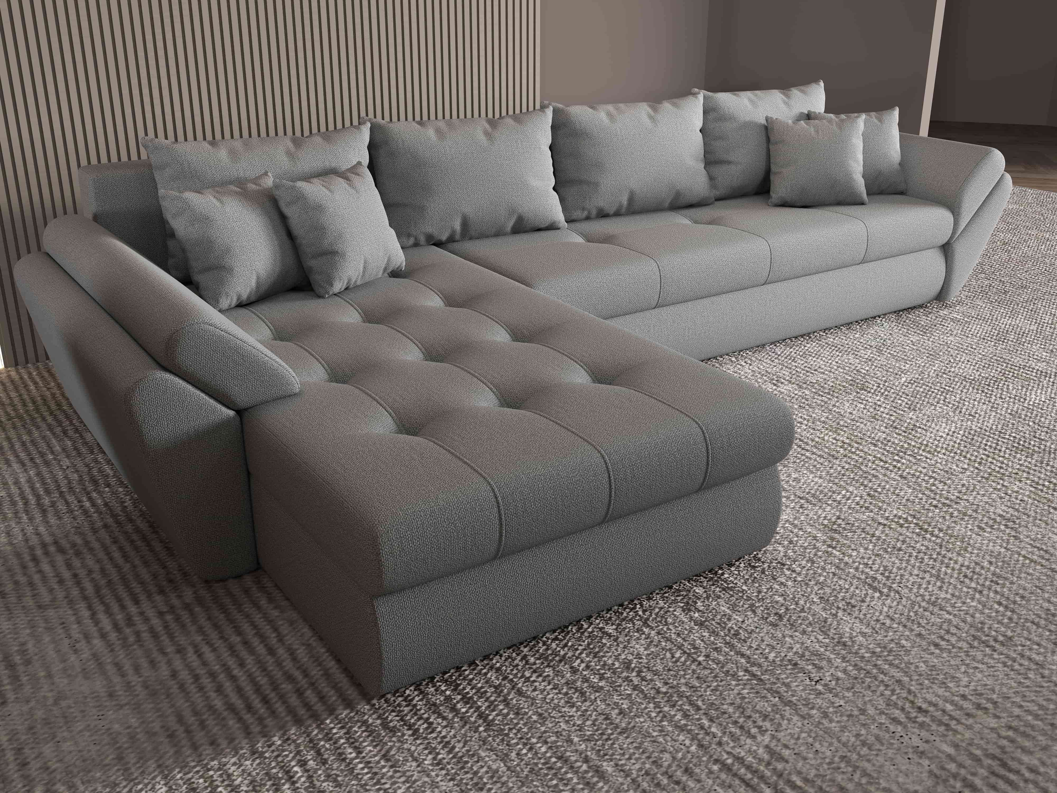 Colțar extensibil dumonde cu ladă de depozitare si sezut confortabil din spuma HR, Loana XL Enjoy Gri 335x185 cm Fabrica