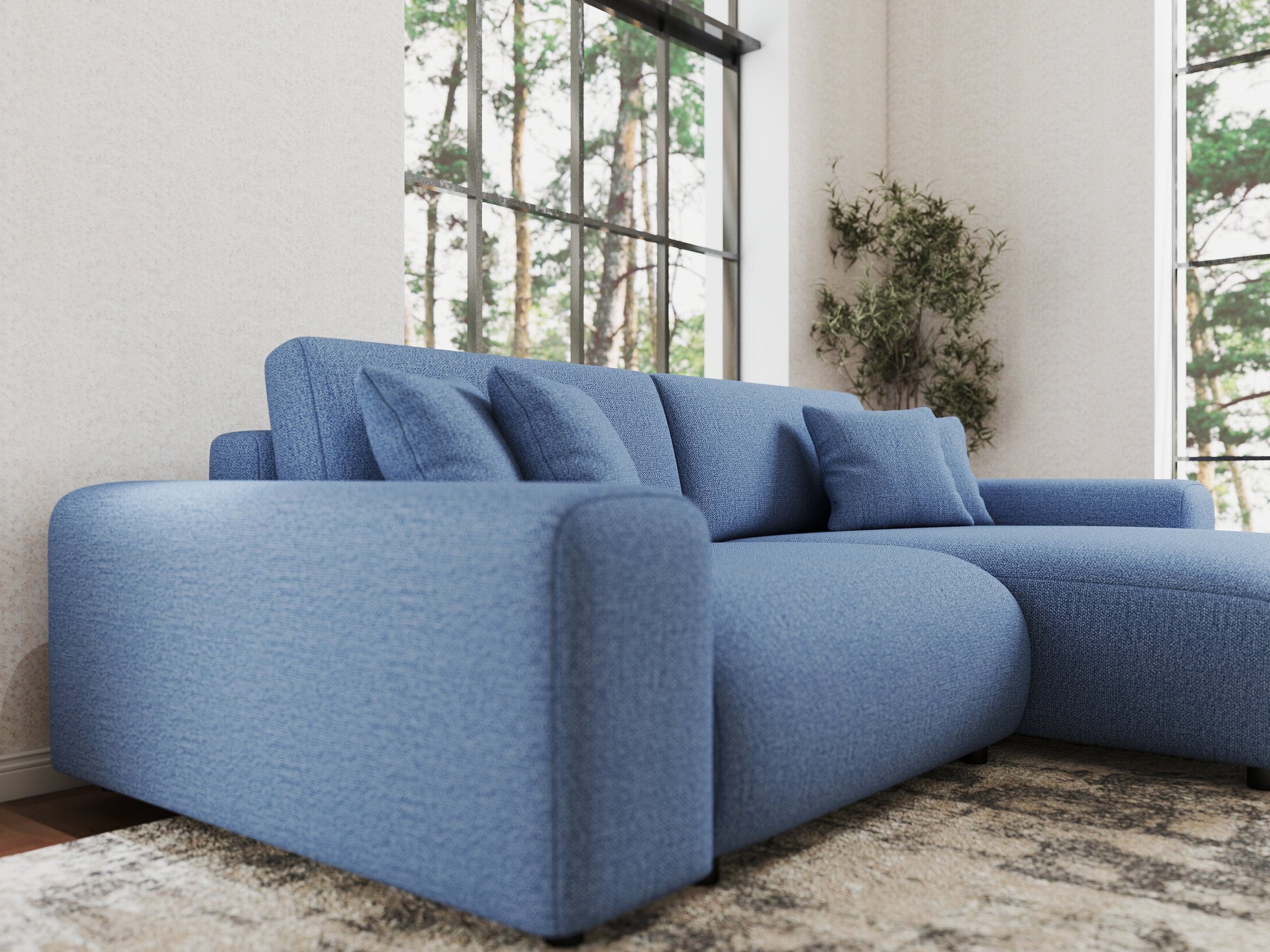 Colțar extensibil dumonde cu ladă de depozitare si sezut confortabil din spuma HR, Sarina Enjoy Albastru 255x168 cm II