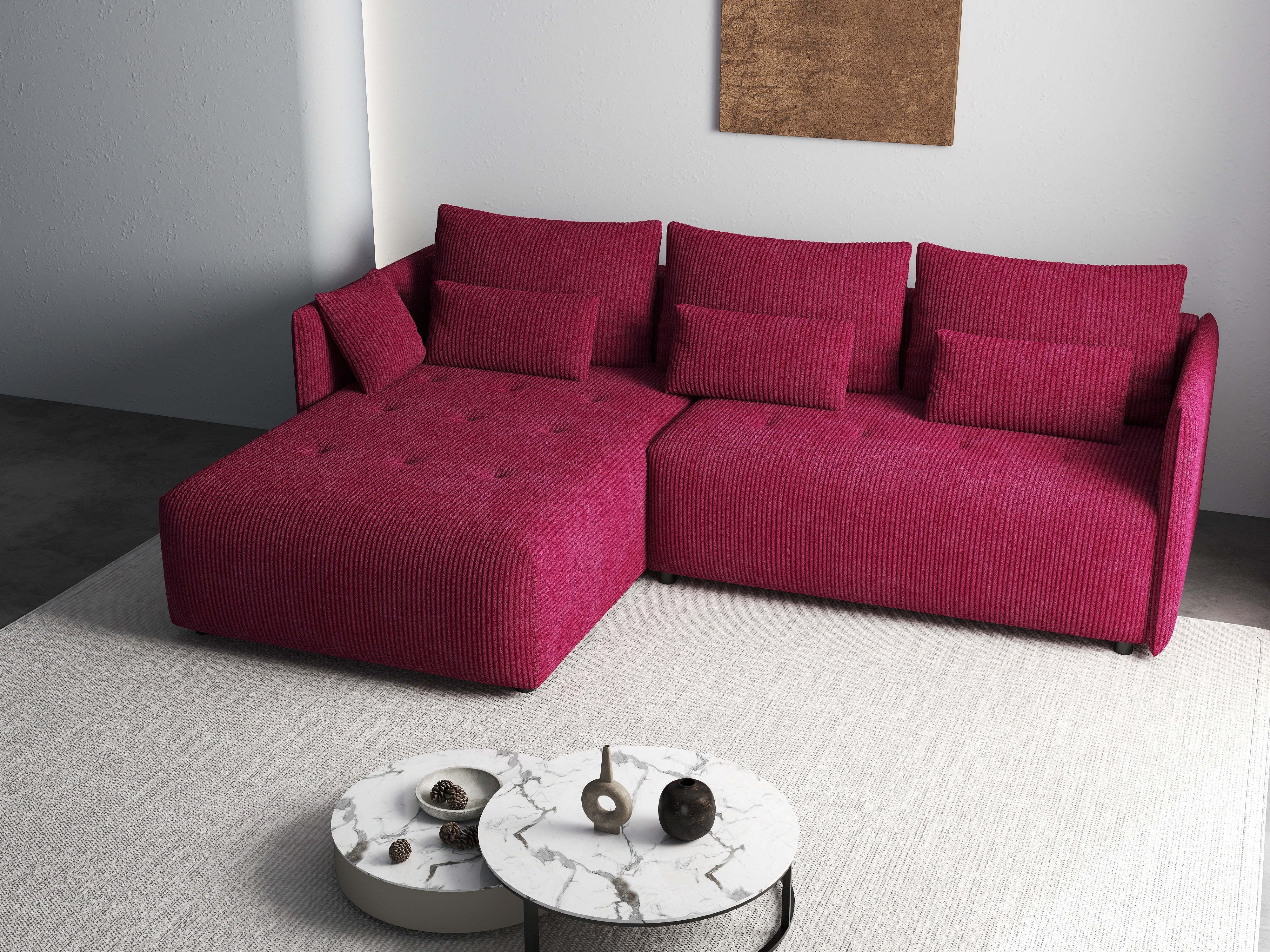 Colțar extensibil dumonde cu ladă de depozitare si sezut confortabil din spuma HR, Malta Zoom Red 235x185 cm Fabrica