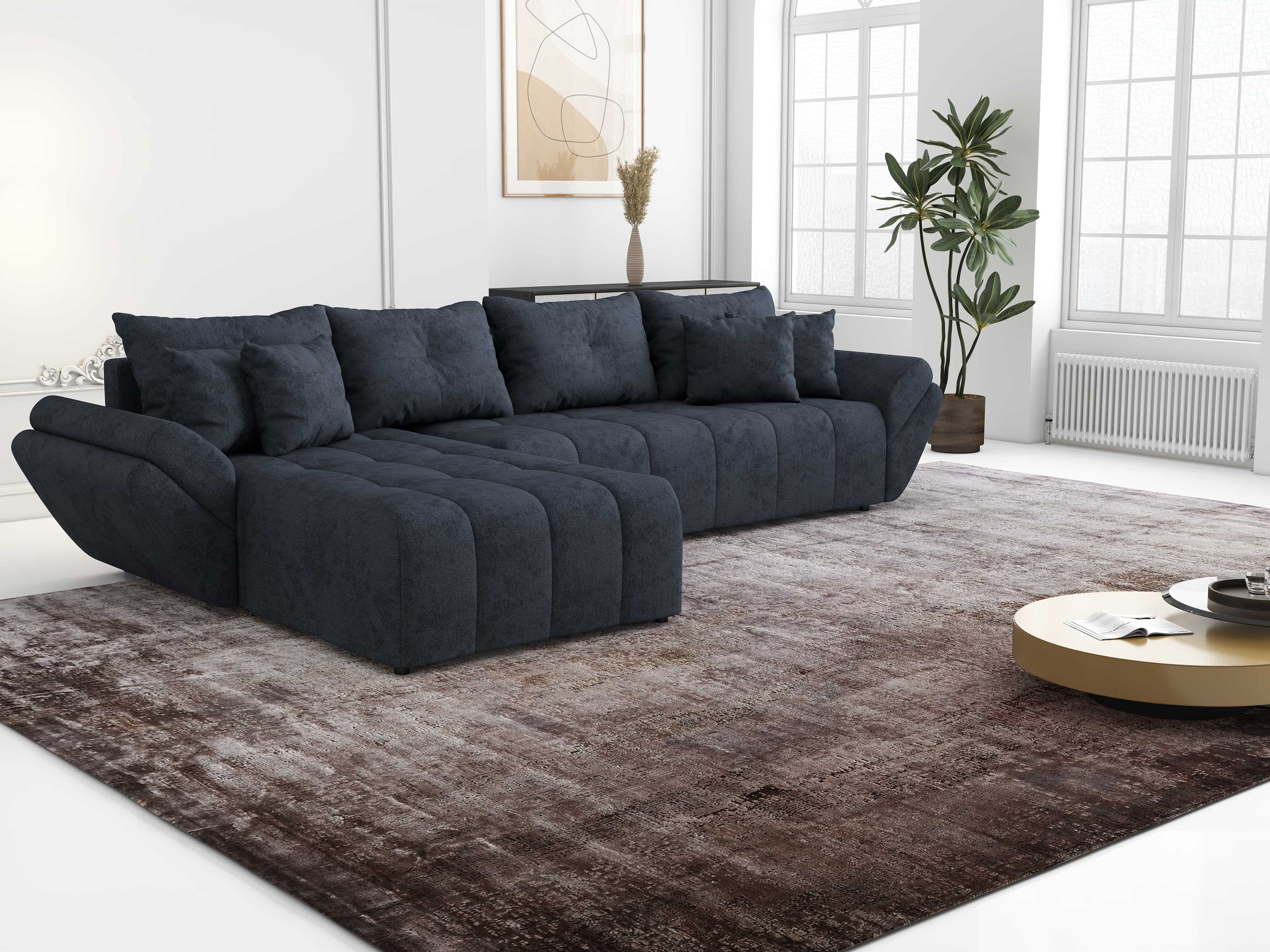 Colțar extensibil dumonde cu ladă de depozitare si sezut confortabil din spuma HR, Berlin XL Enjoy Antracit 350x185 cm Fabrica