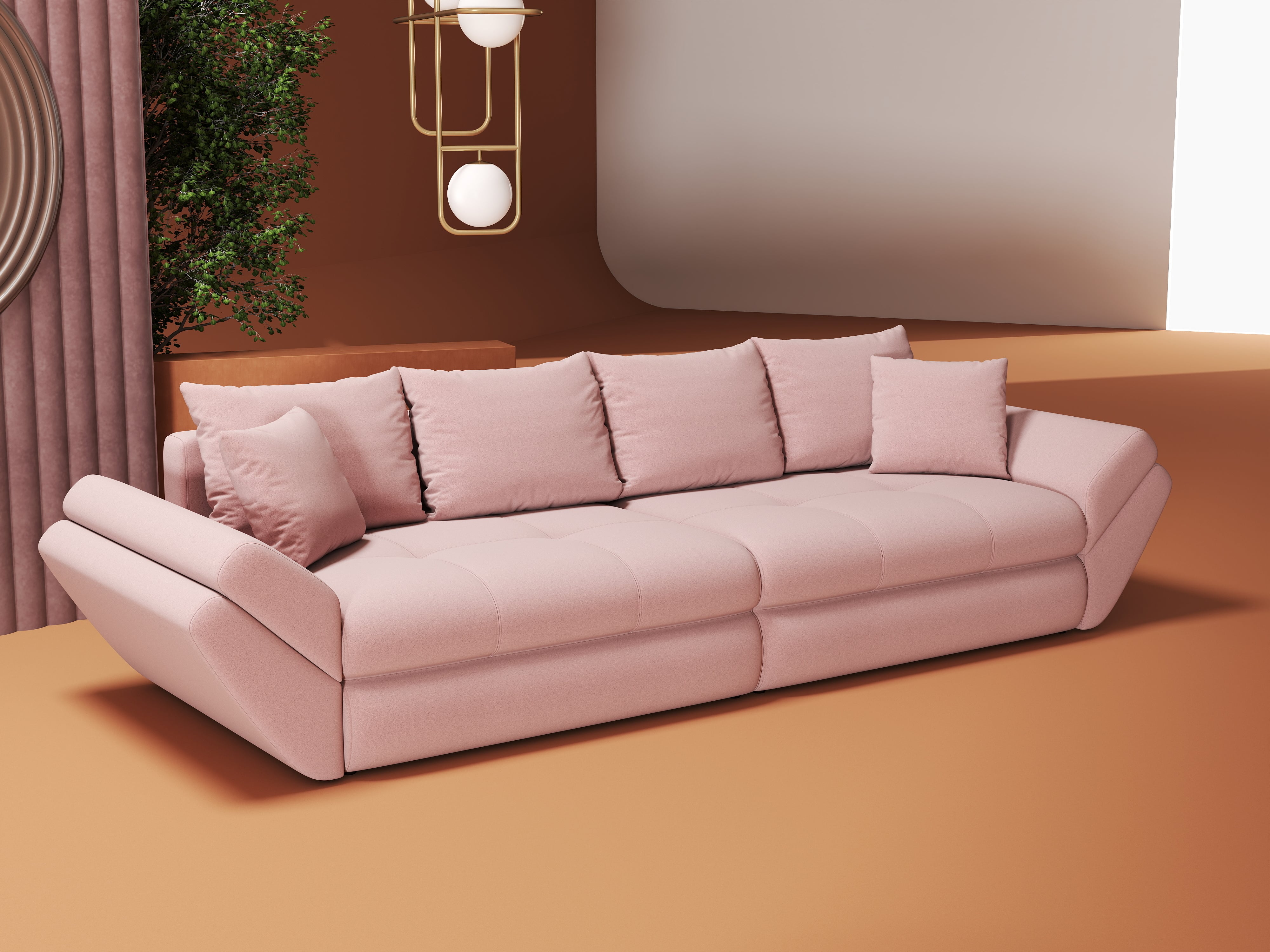 Canapea extensibilă dumonde cu ladă de depozitare si sezut confortabil din spuma HR, Loana Royal Roz 300x100 cm Fabrica