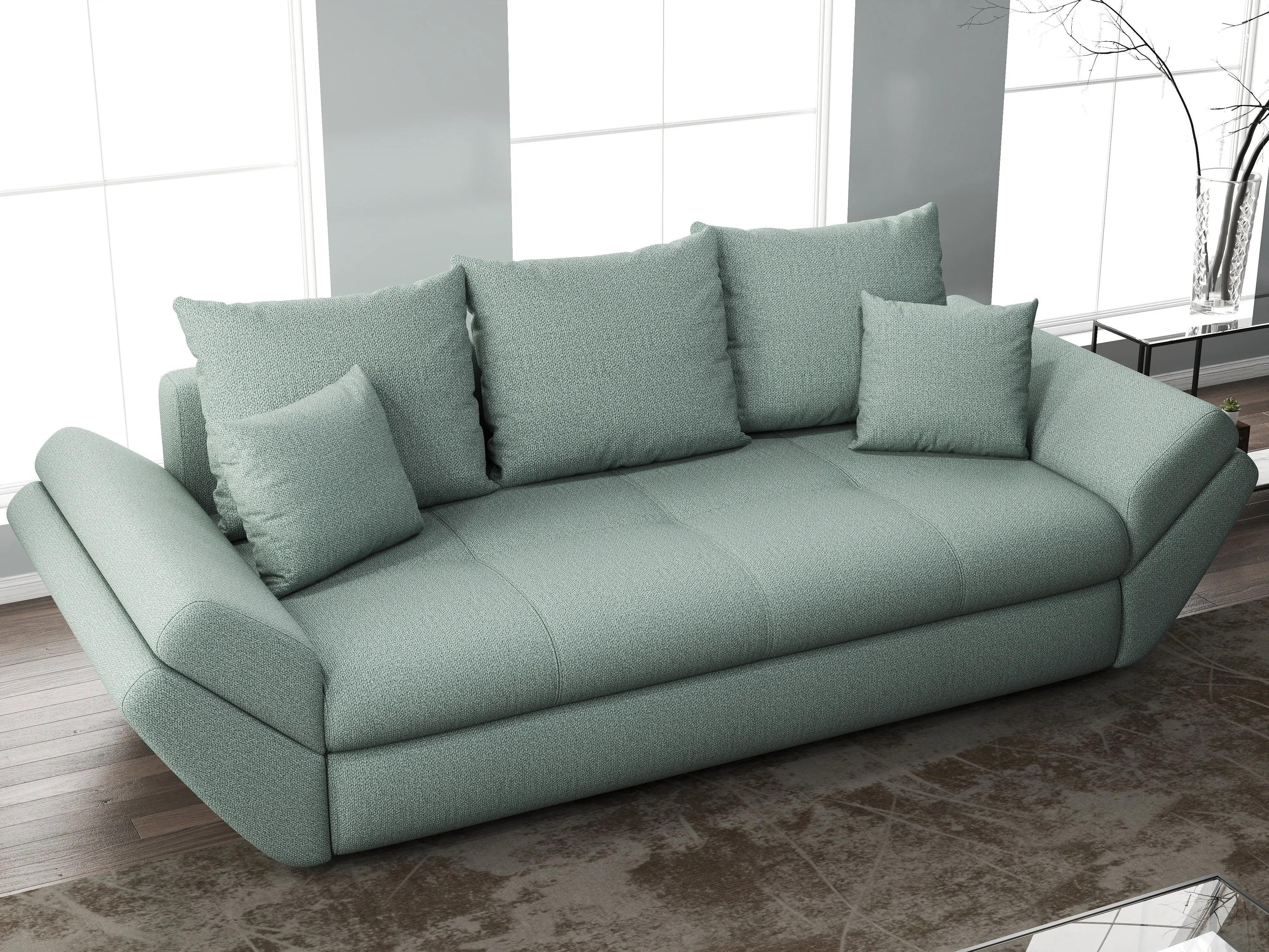 Canapea extensibilă dumonde cu ladă de depozitare si sezut confortabil din spuma HR, Loana Enjoy Mint 250x100 cm Fabrica