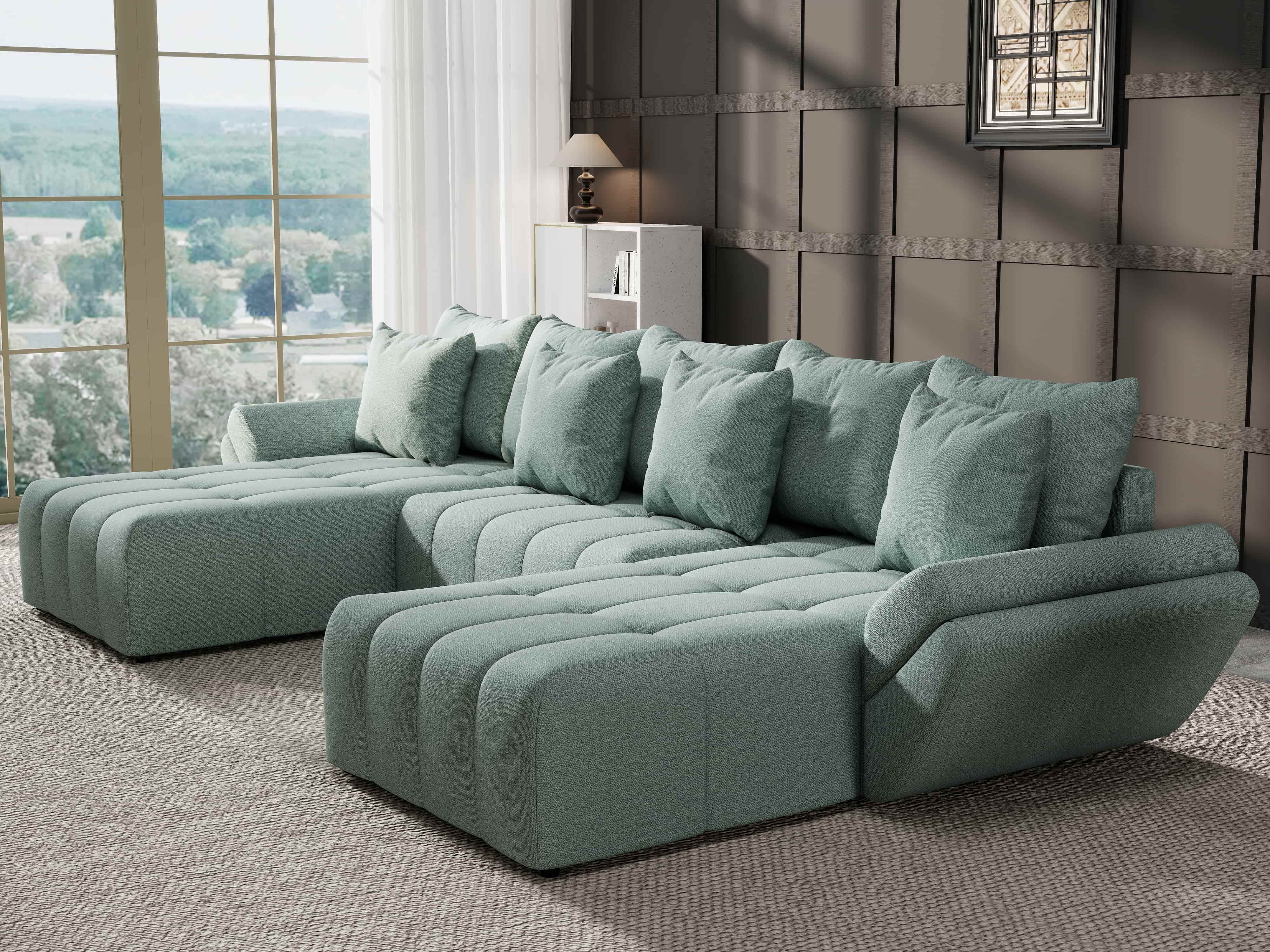 Colțar extensibil dumonde cu ladă de depozitare si sezut confortabil din spuma HR, Berlin U Enjoy Mint 380x180 cm Fabrica