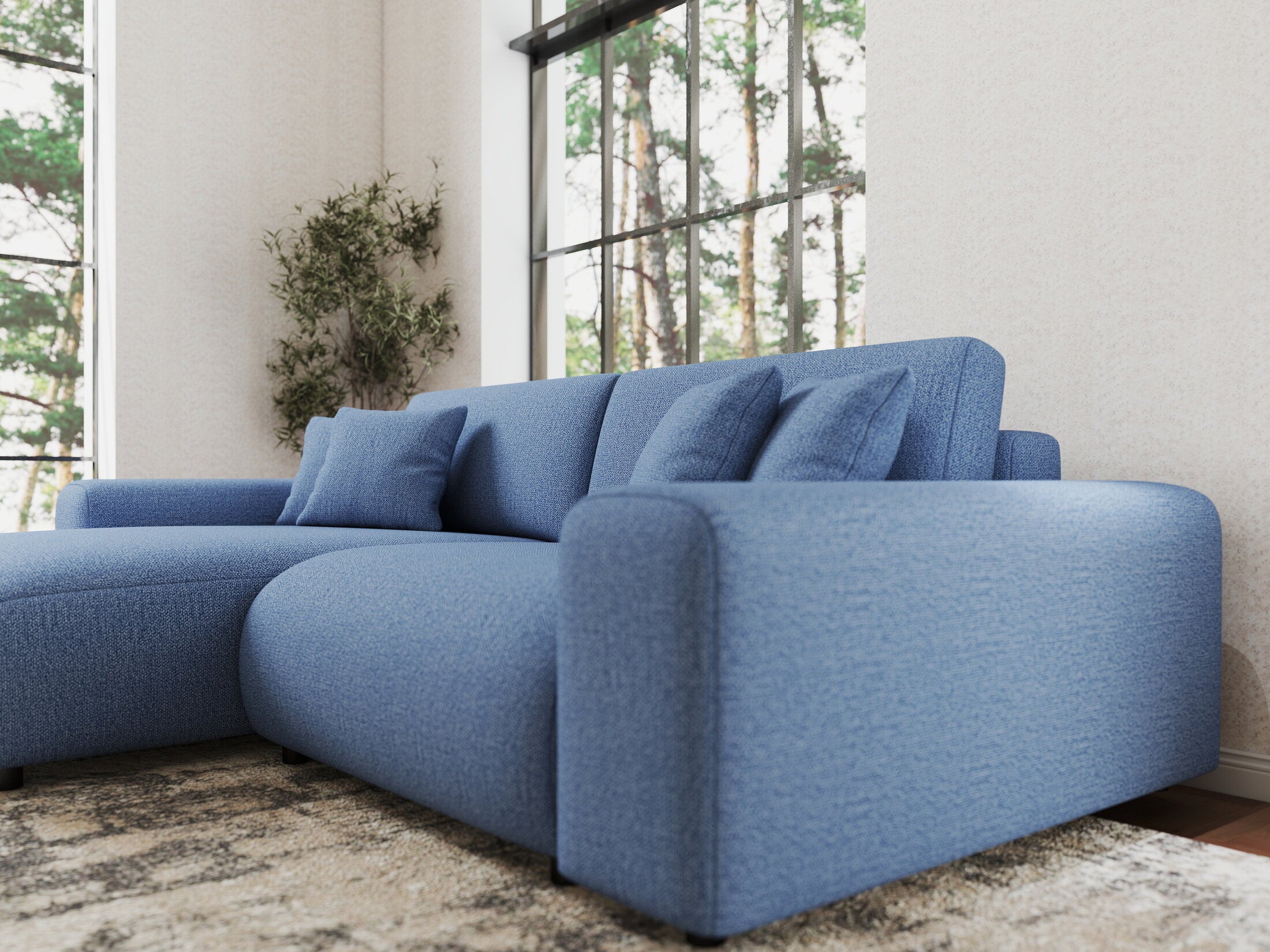 Colțar extensibil dumonde cu ladă de depozitare si sezut confortabil din spuma HR, Sarina Enjoy Albastru 255x168 cm