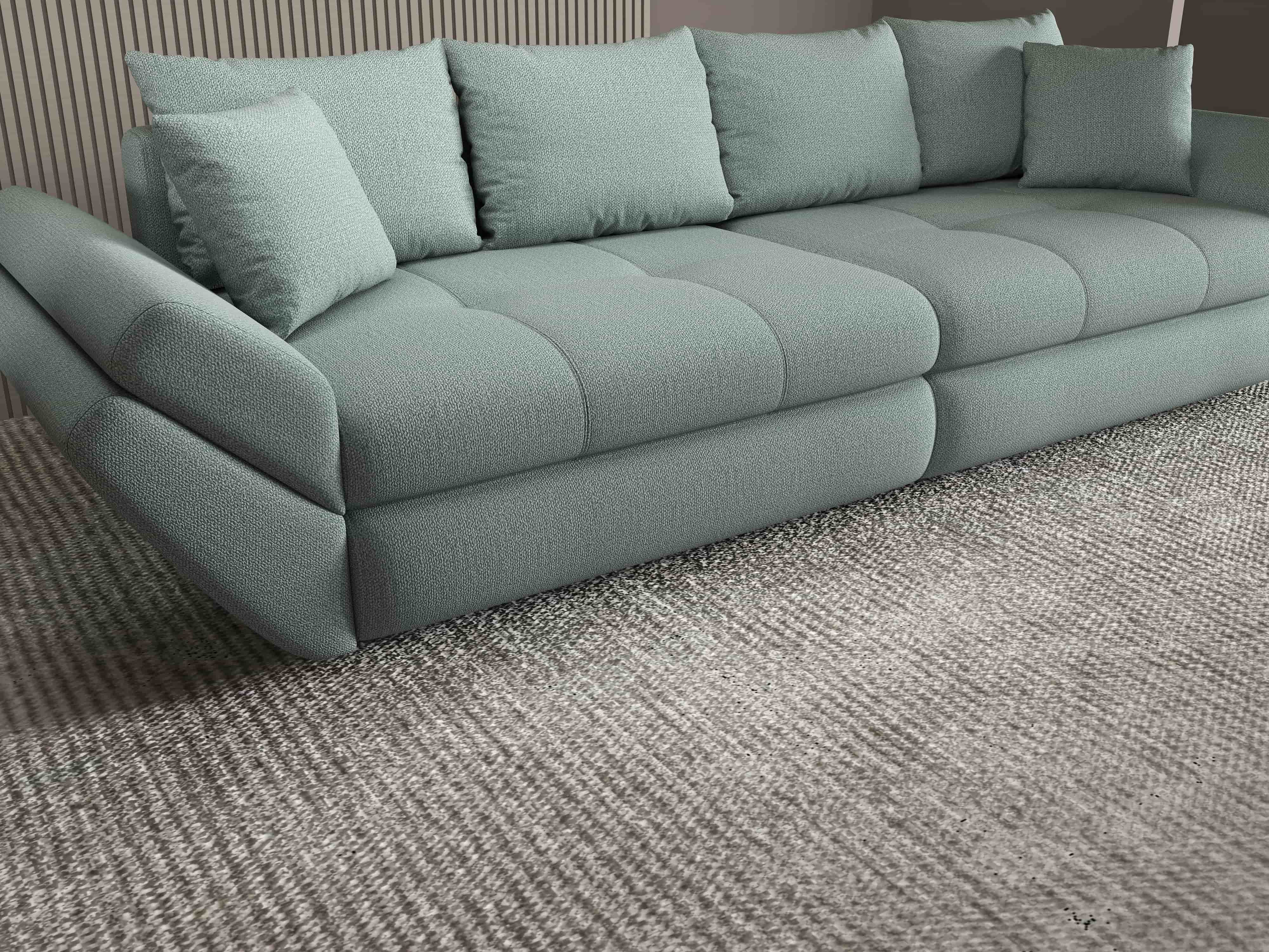 Canapea extensibilă dumonde cu ladă de depozitare si sezut confortabil din spuma HR, Loana Enjoy Mint 300x100 cm Fabrica