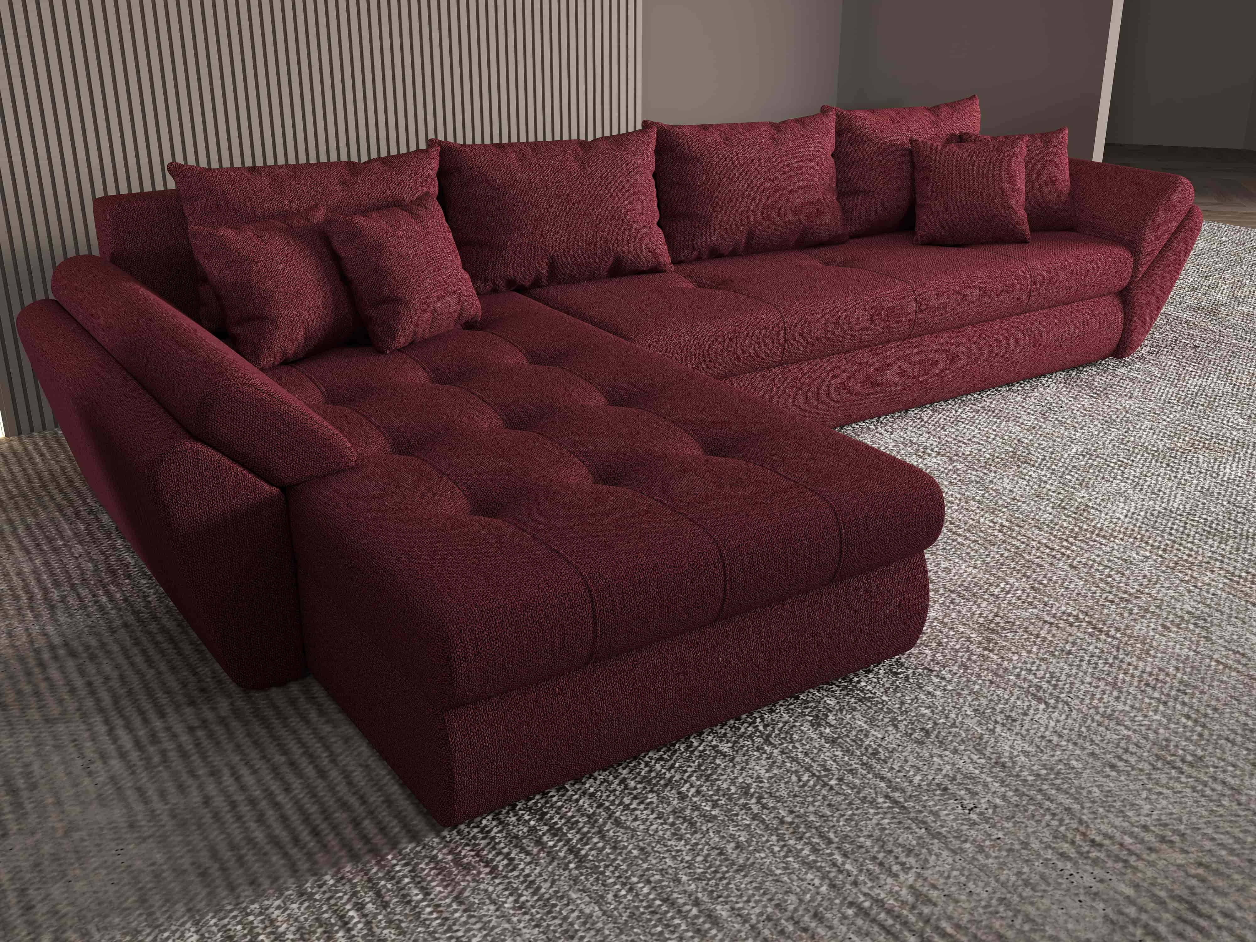 Colțar extensibil dumonde cu ladă de depozitare si sezut confortabil din spuma HR, Loana XL Enjoy Winery 335x185 cm Fabrica