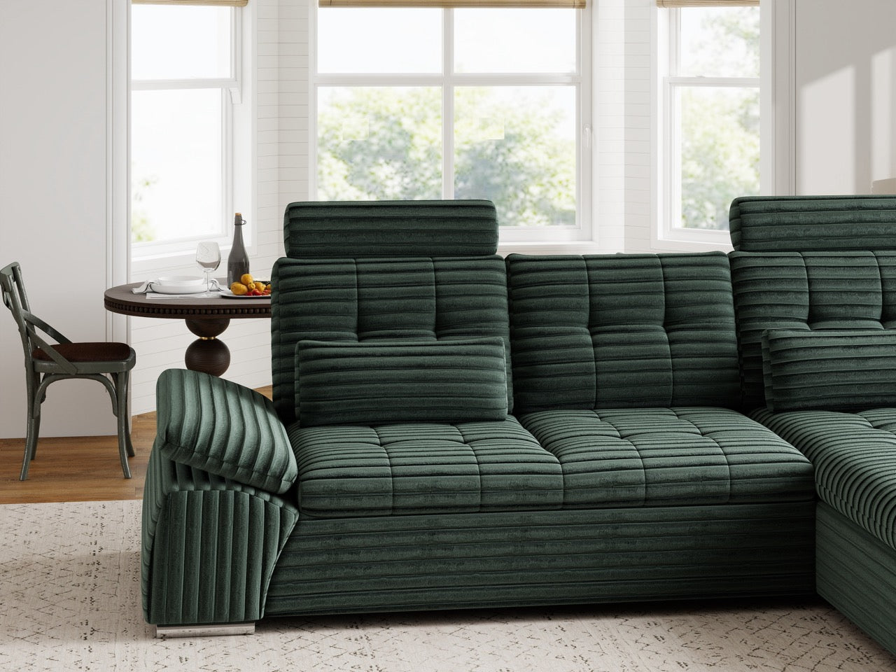 Colțar extensibil dumonde cu ladă de depozitare și șezut confortabil din spumă HR, Merkur Ambience Verde 270x168 cm II