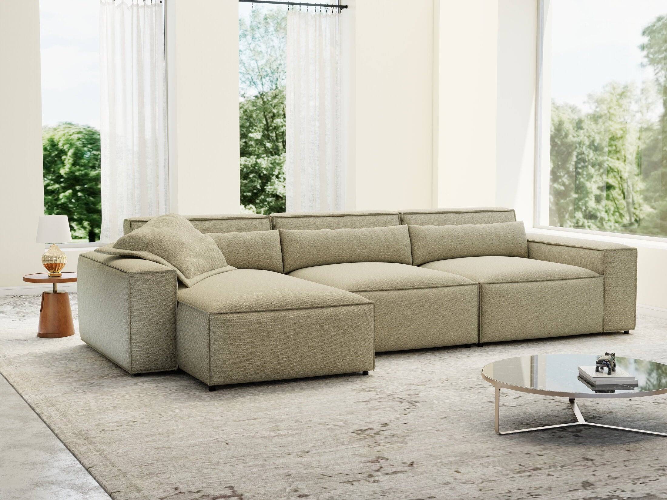 Colțar dumonde cu sezut confortabil din spuma HR, Marvelo XL Enjoy Bej 366x175 cm