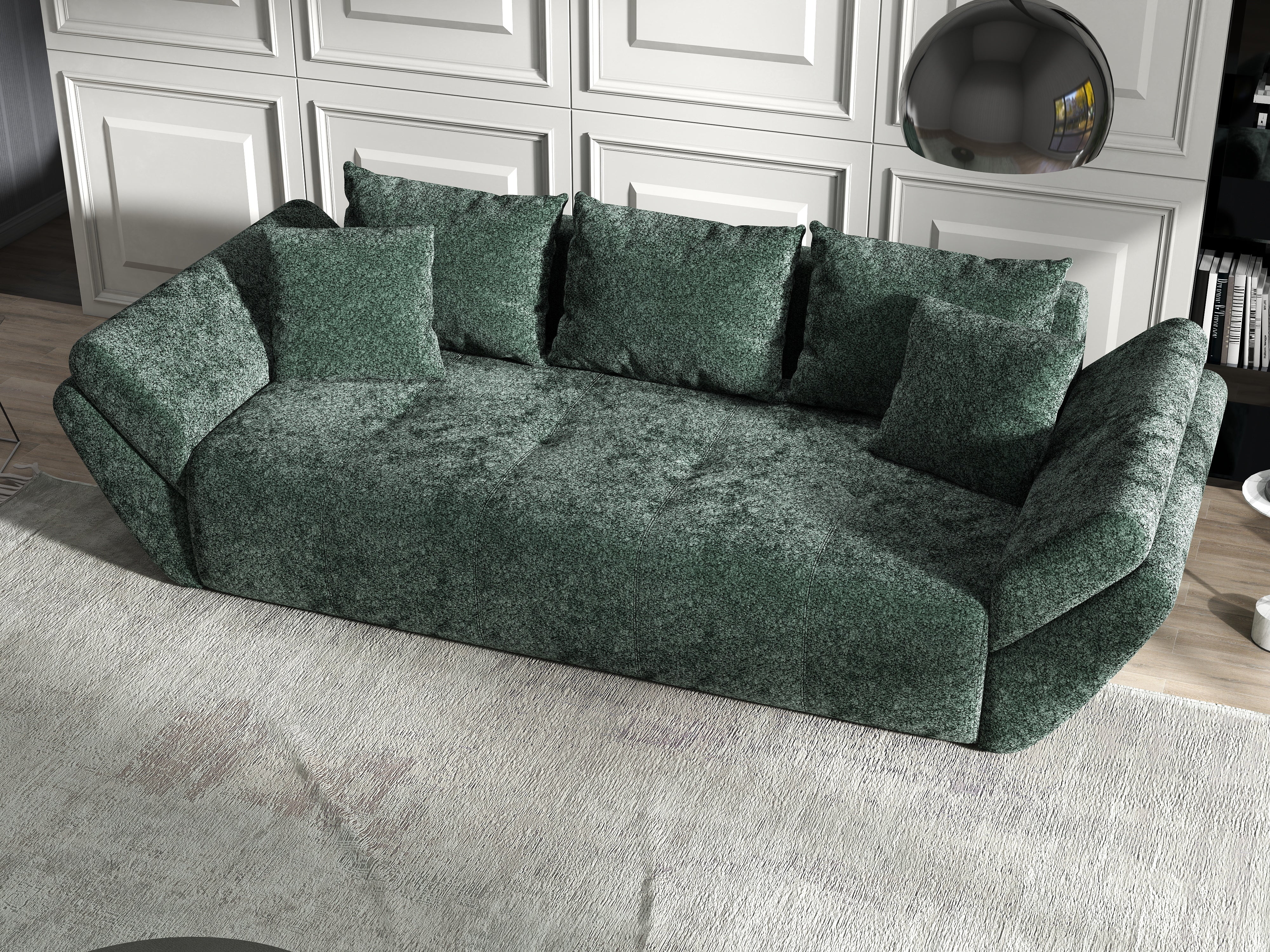 Canapea extensibilă dumonde cu ladă de depozitare si sezut confortabil din spuma HR, Berlin Euphoria Green 250x100 cm Fabrica