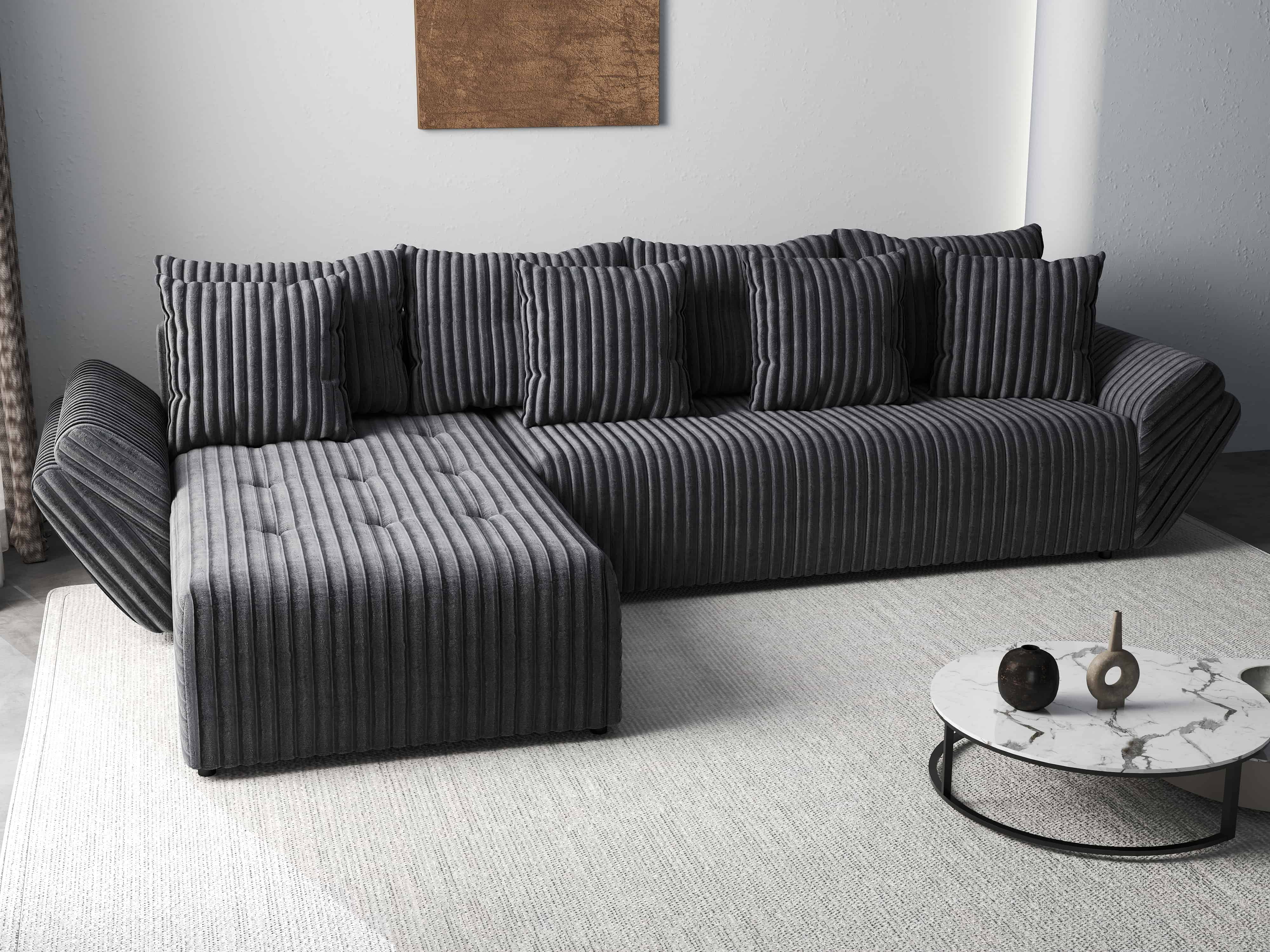 Colțar extensibil dumonde cu ladă de depozitare si sezut confortabil din spuma HR, Berlin XL Ambience Grey 350x185 cm Fabrica