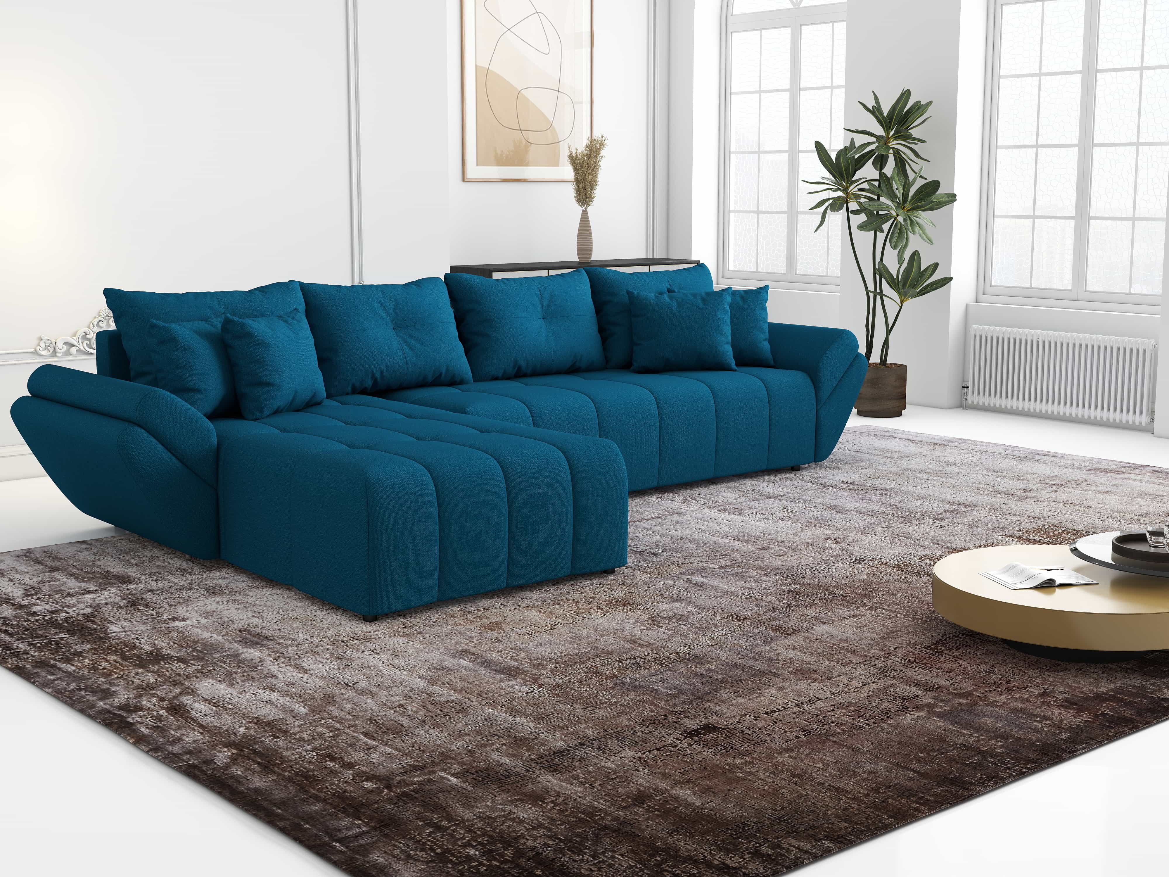 Colțar extensibil dumonde cu ladă de depozitare si sezut confortabil din spuma HR, Berlin XL Enjoy Petrol 350x185 cm Fabrica