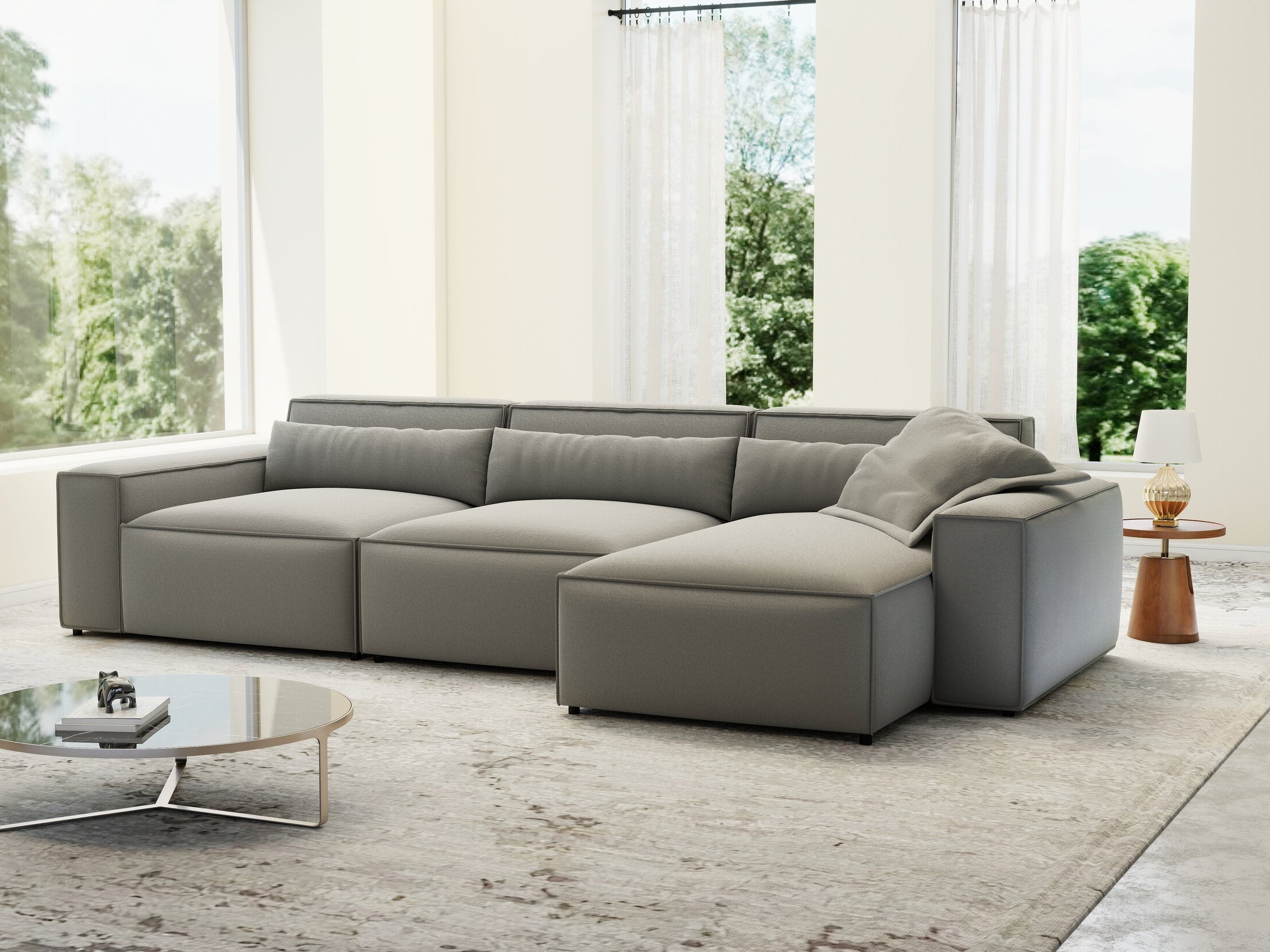 Colțar dumonde cu sezut confortabil din spuma HR, Marvelo XL Royal Gri 366x175 cm II