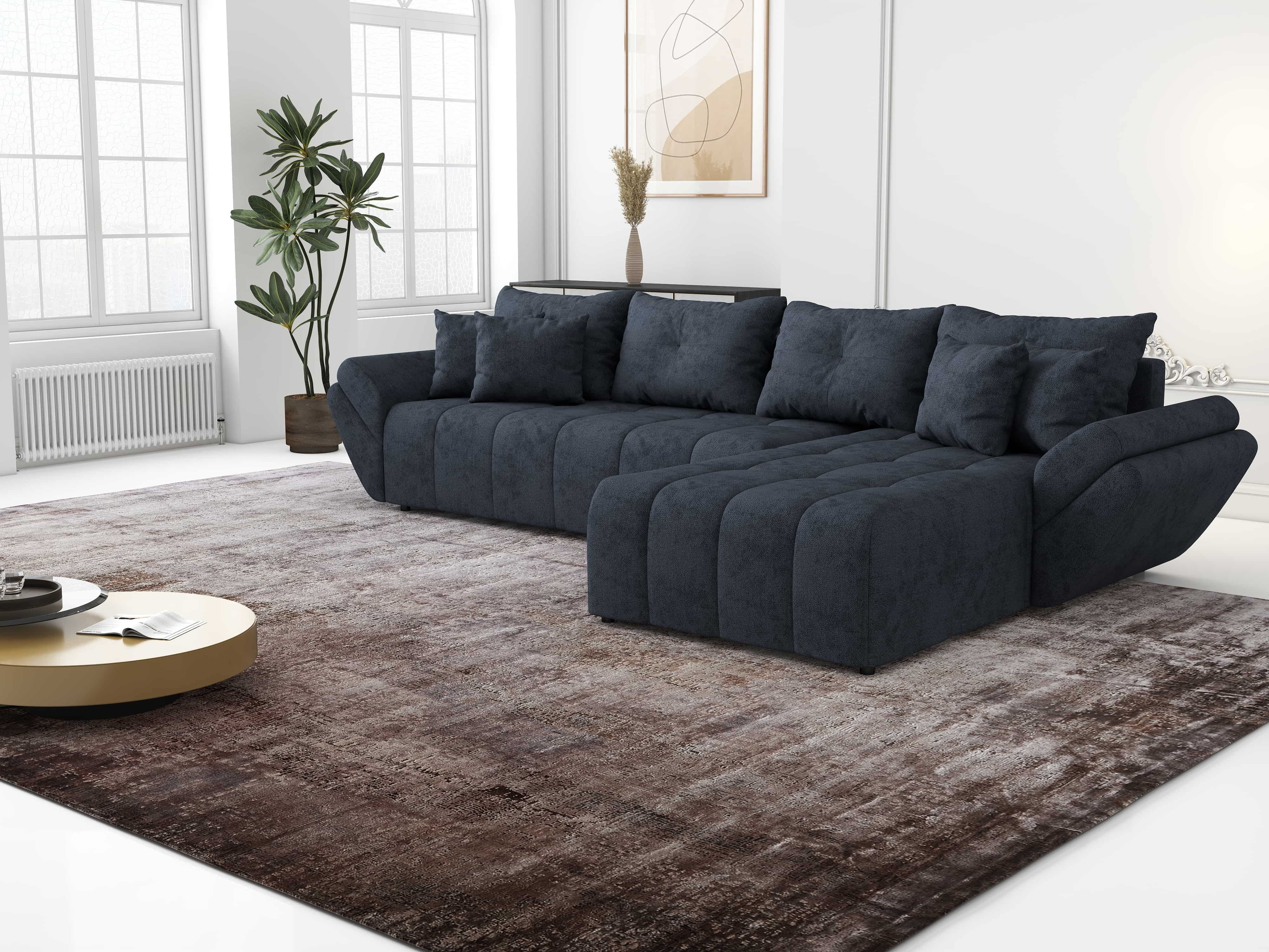 Colțar extensibil dumonde cu ladă de depozitare si sezut confortabil din spuma HR,Berlin XL Enjoy Antracit 350x185 cm II Fabrica