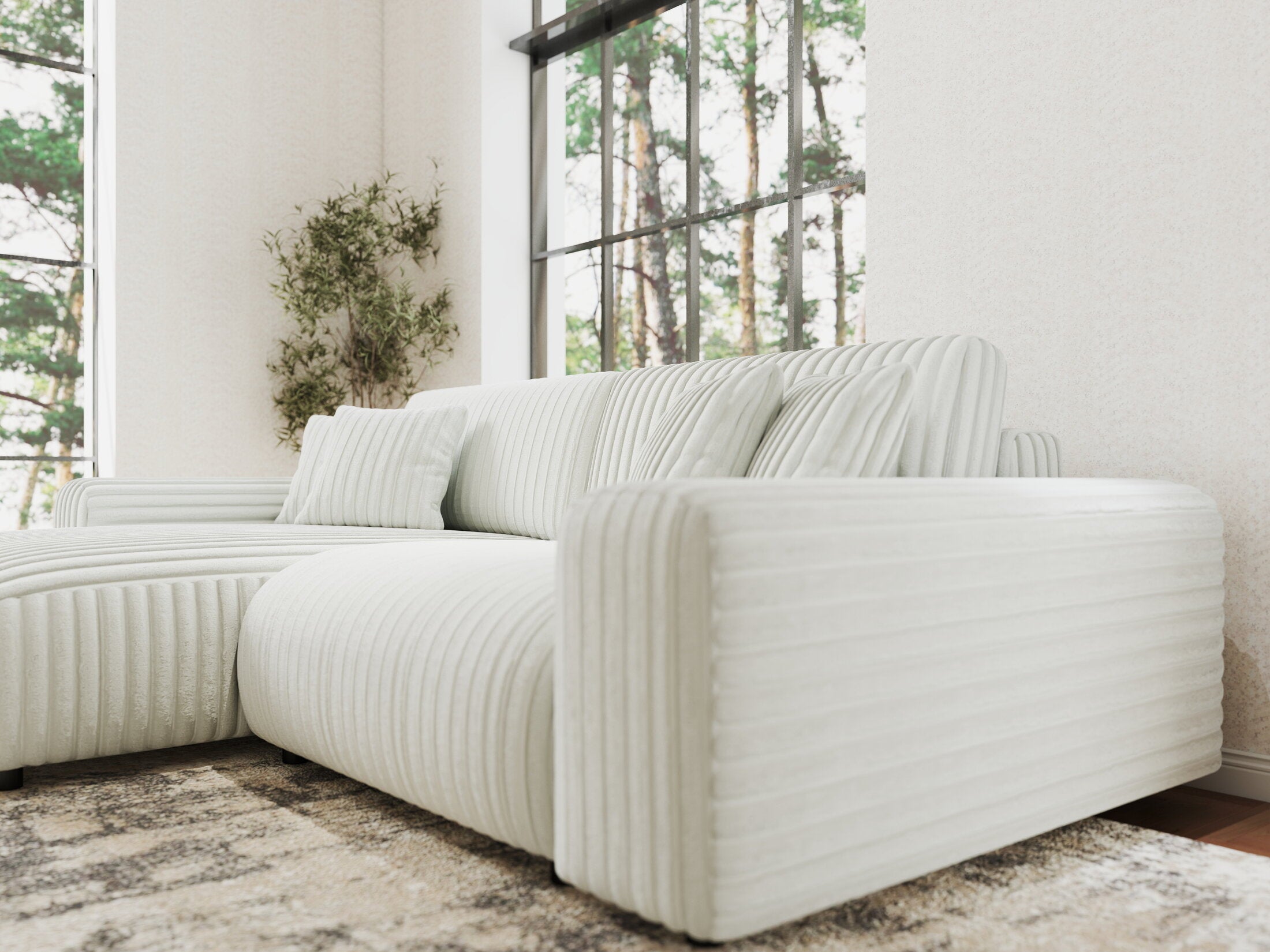 Colțar extensibil dumonde cu ladă de depozitare si sezut confortabil din spuma HR, Sarina Ambience Alb 255x168 cm