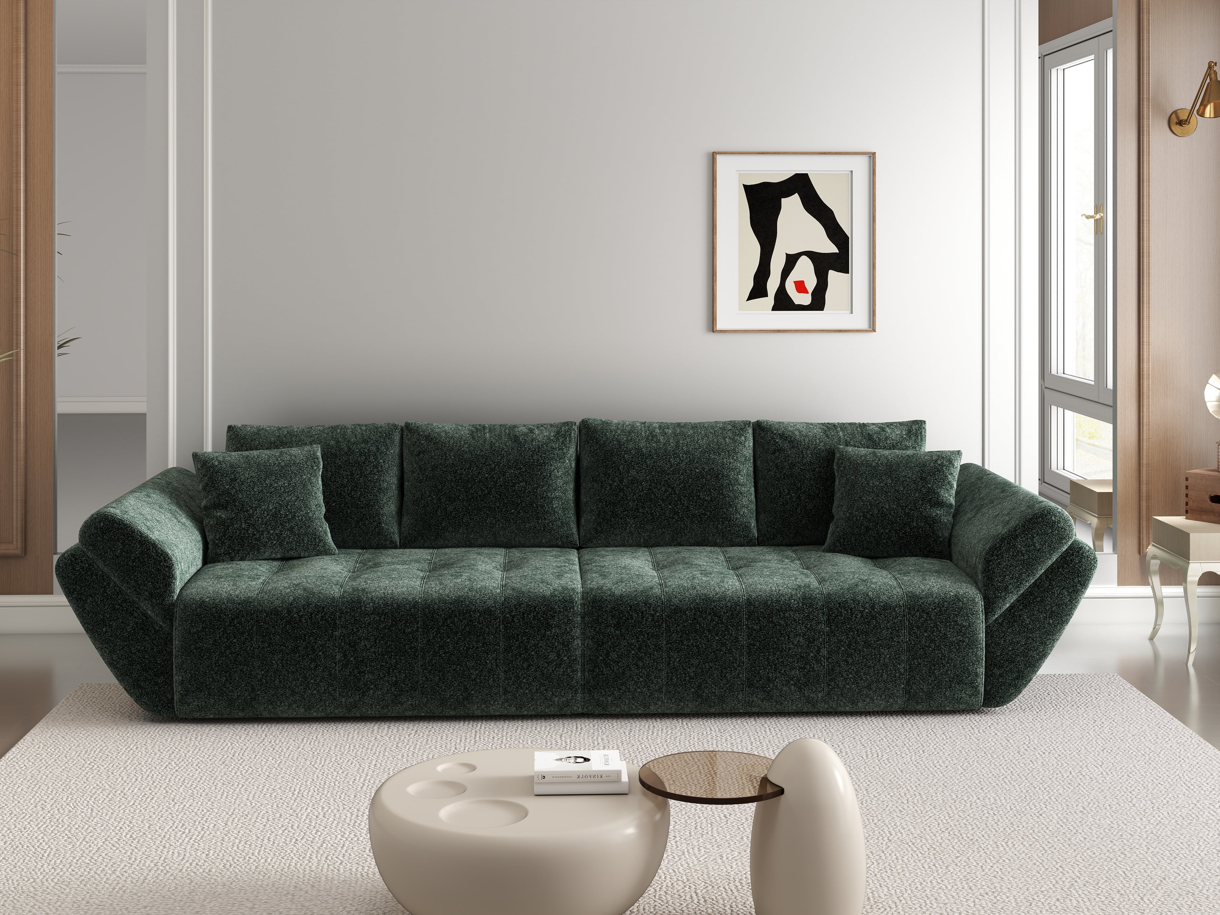 Canapea extensibilă dumonde cu ladă de depozitare si sezut confortabil din spuma HR, Berlin Euphoria Green 300x100 cm Fabrica