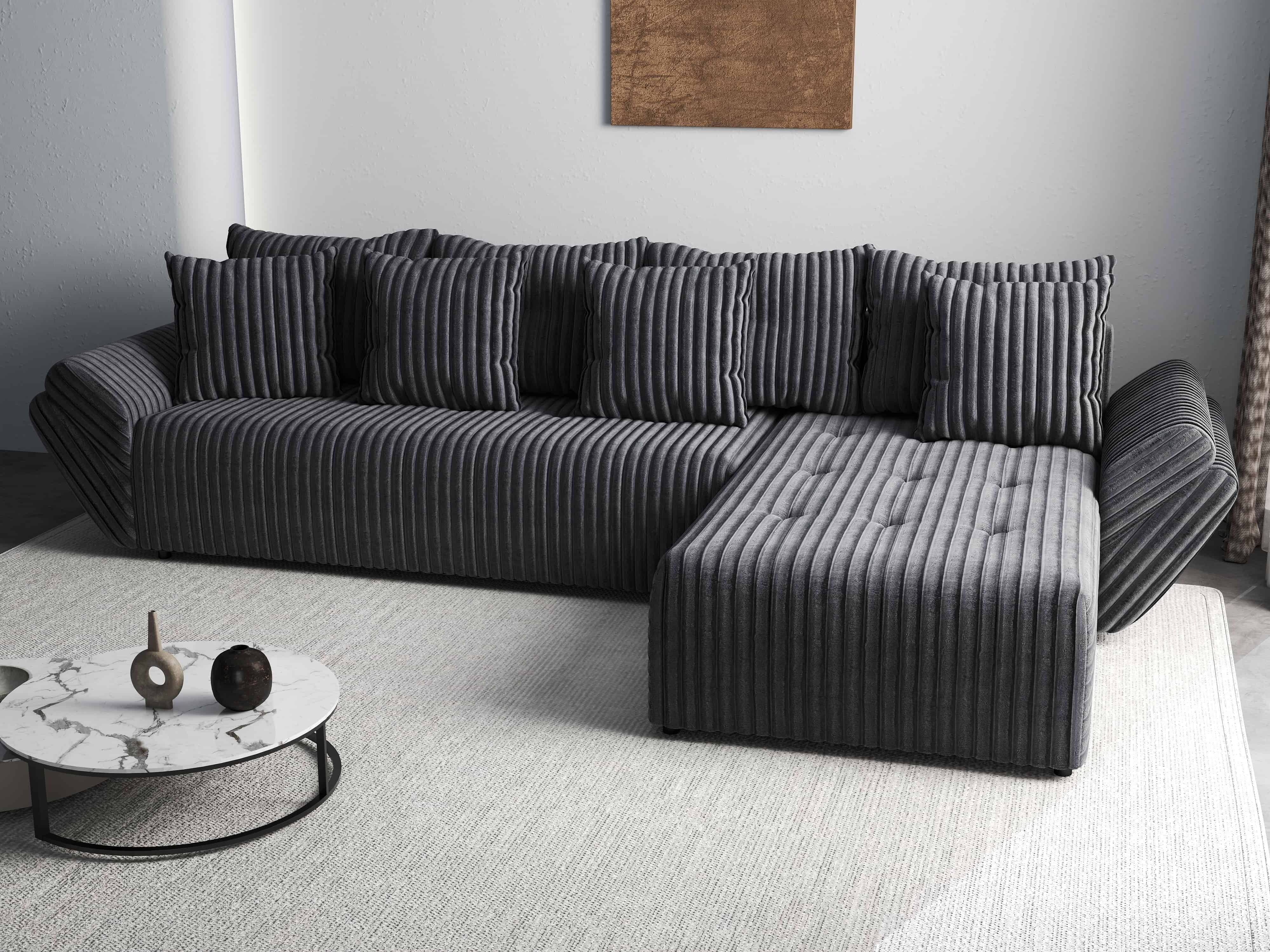 Colțar extensibil dumonde cu ladă de depozitare si sezut confortabil din spuma HR, Berlin XL Ambience Grey II 350x185 cm Fabrica