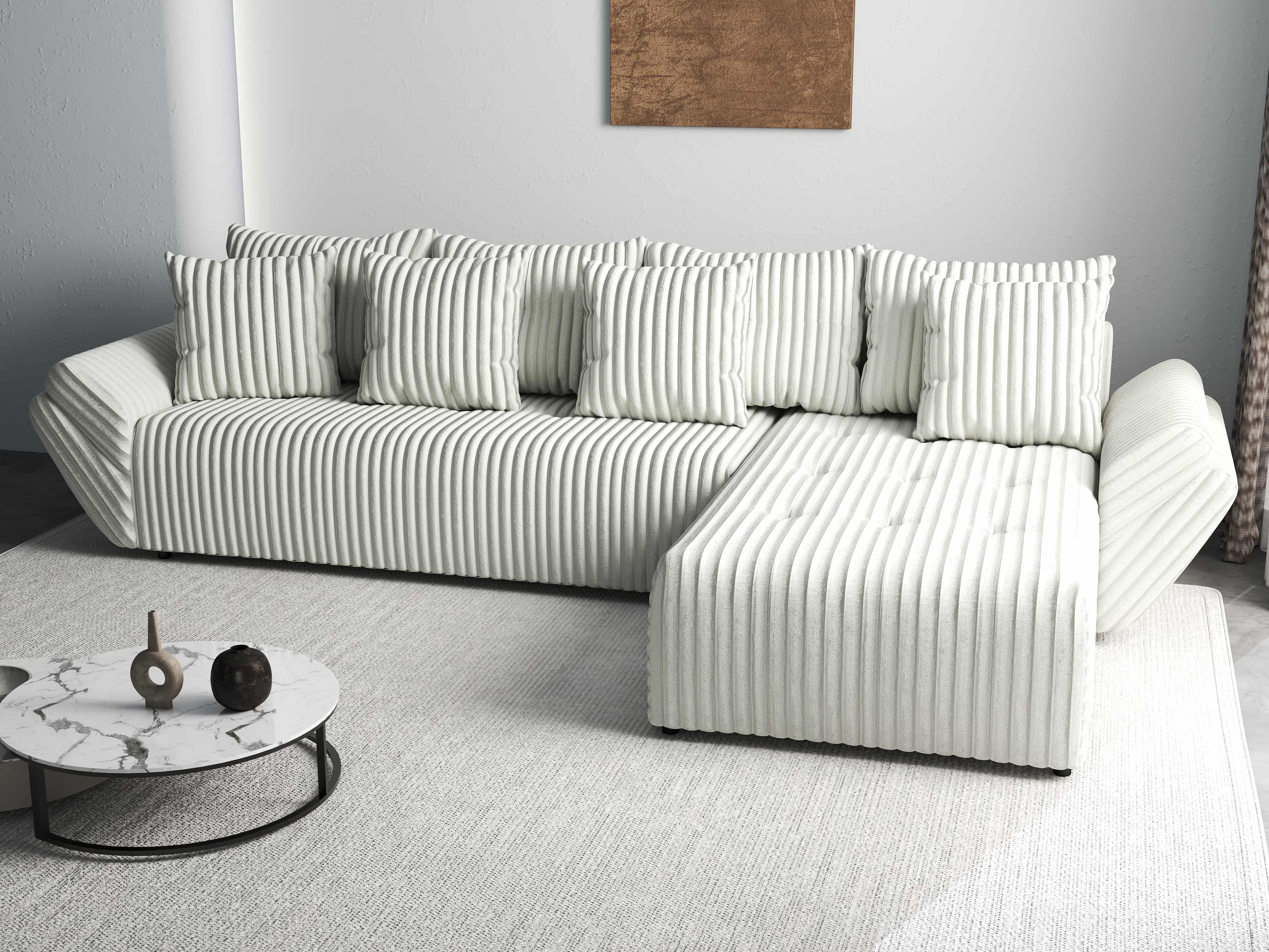 Colțar extensibil dumonde cu ladă de depozitare si sezut confortabil din spuma HR, Berlin XL Ambience Ivory II 350x185 cm Fabrica