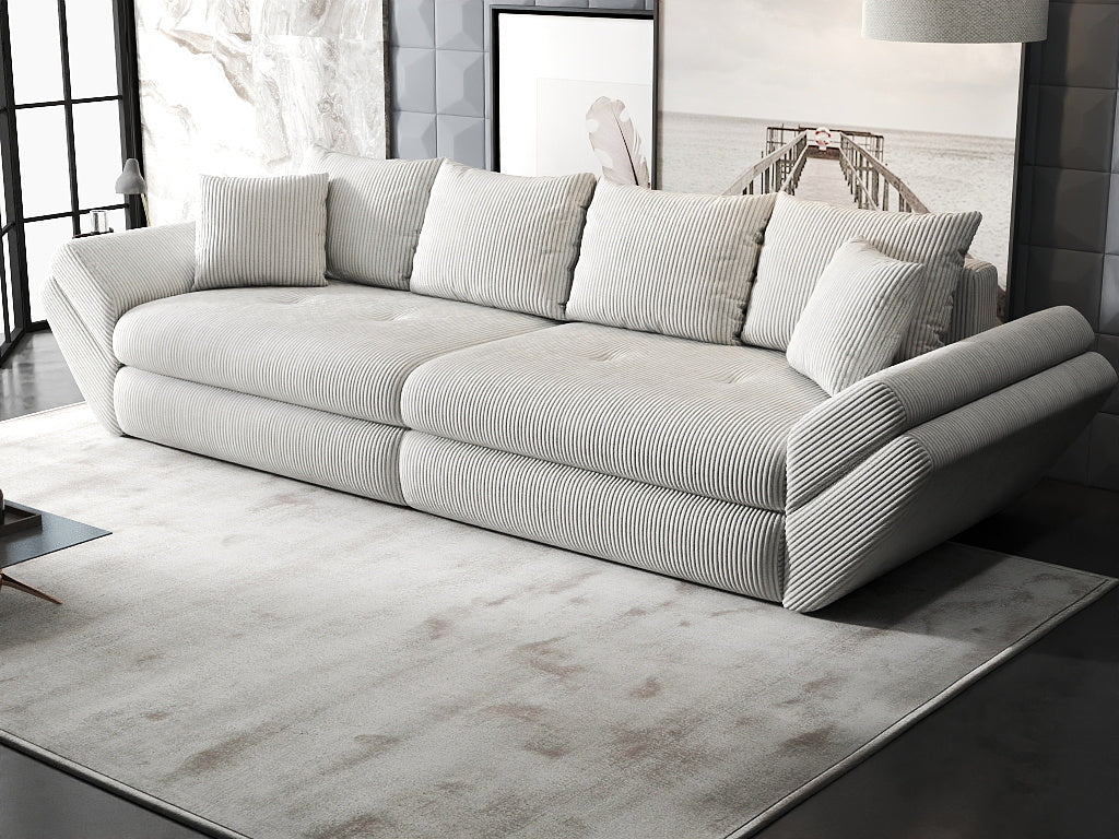 Canapea extensibilă dumonde cu ladă de depozitare si sezut confortabil din spuma HR, Loana Zoom Cream 300x100 cm Fabrica