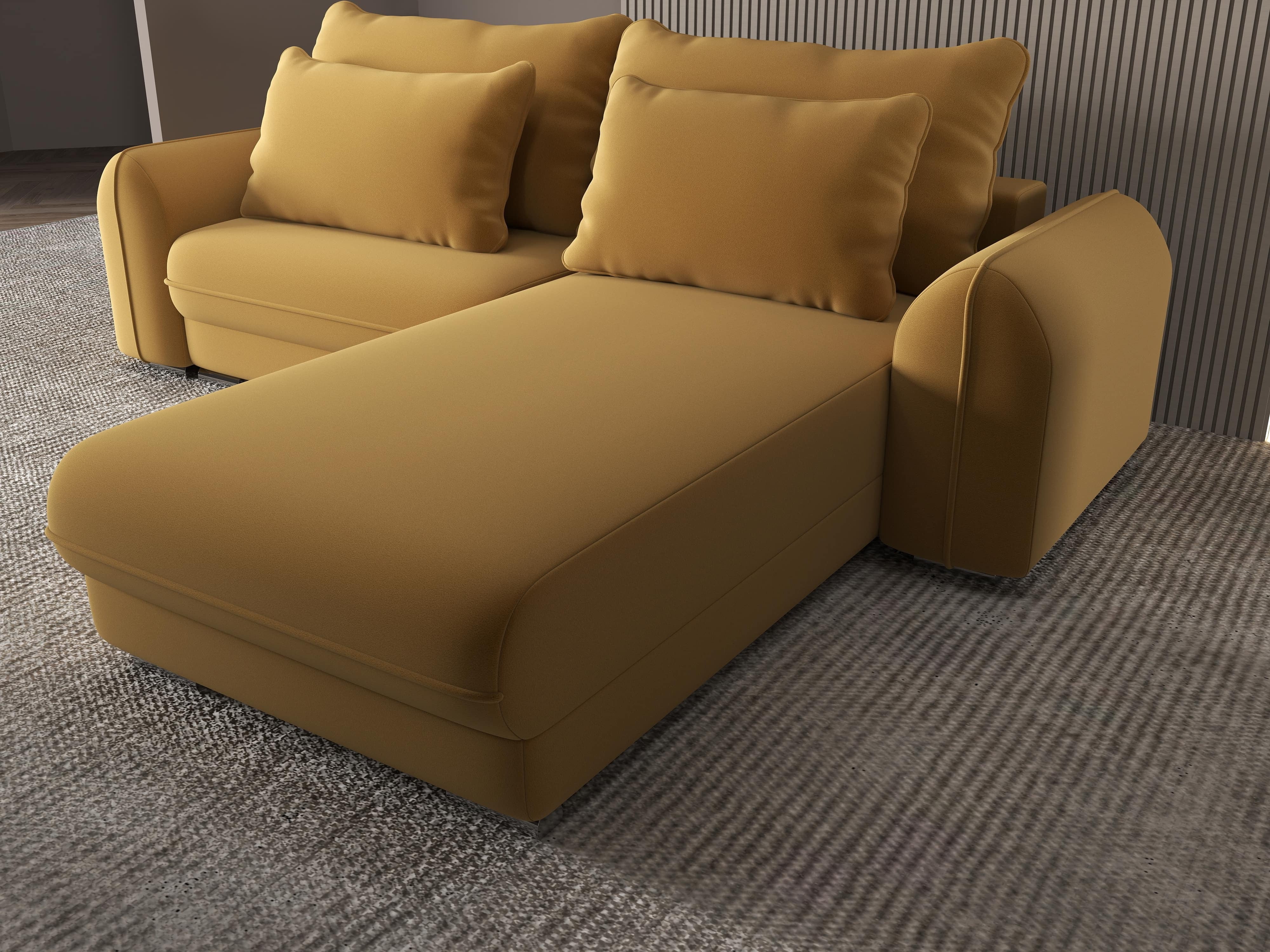 Colțar extensibil dumonde cu ladă de depozitare si sezut confortabil din spuma HR, Denver Royal Mustar 275x185 cm II Fabrica