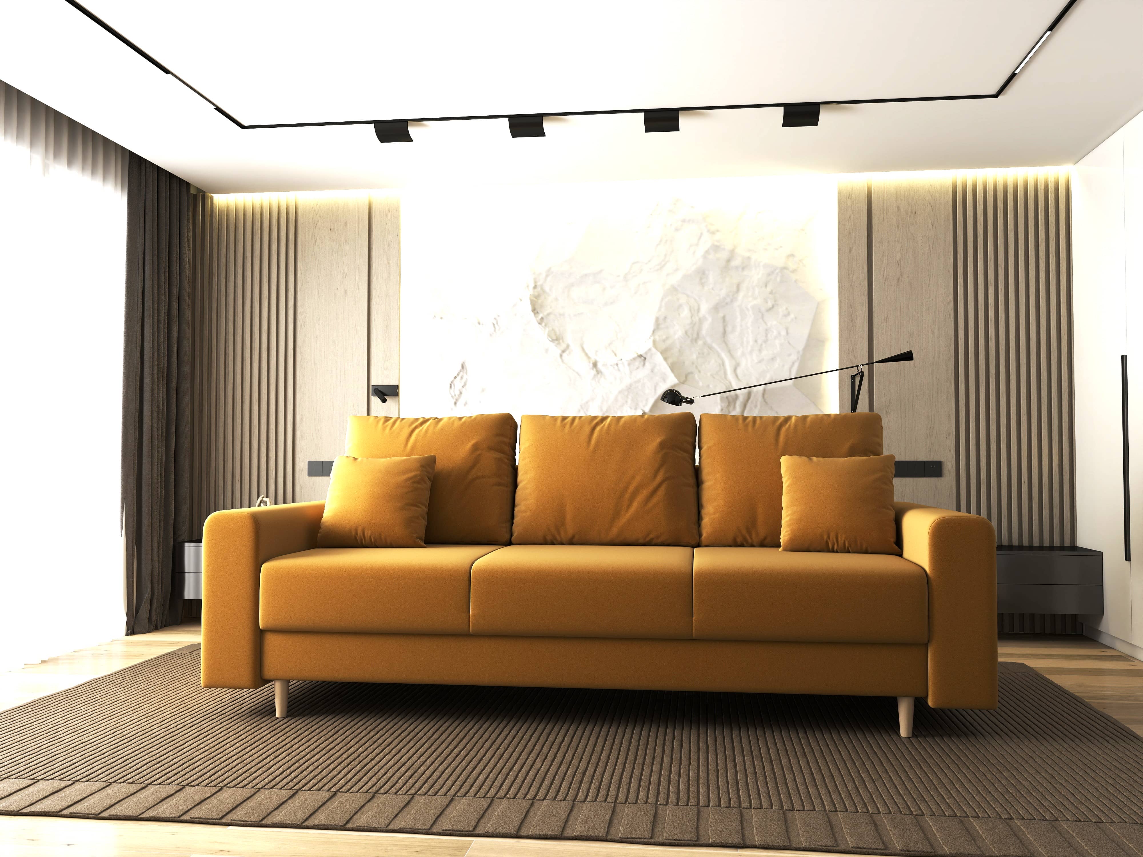 Canapea extensibilă dumonde cu ladă de depozitare si sezut confortabil din spuma HR, Kronos Royal Mustar 210x100 cm fabrica