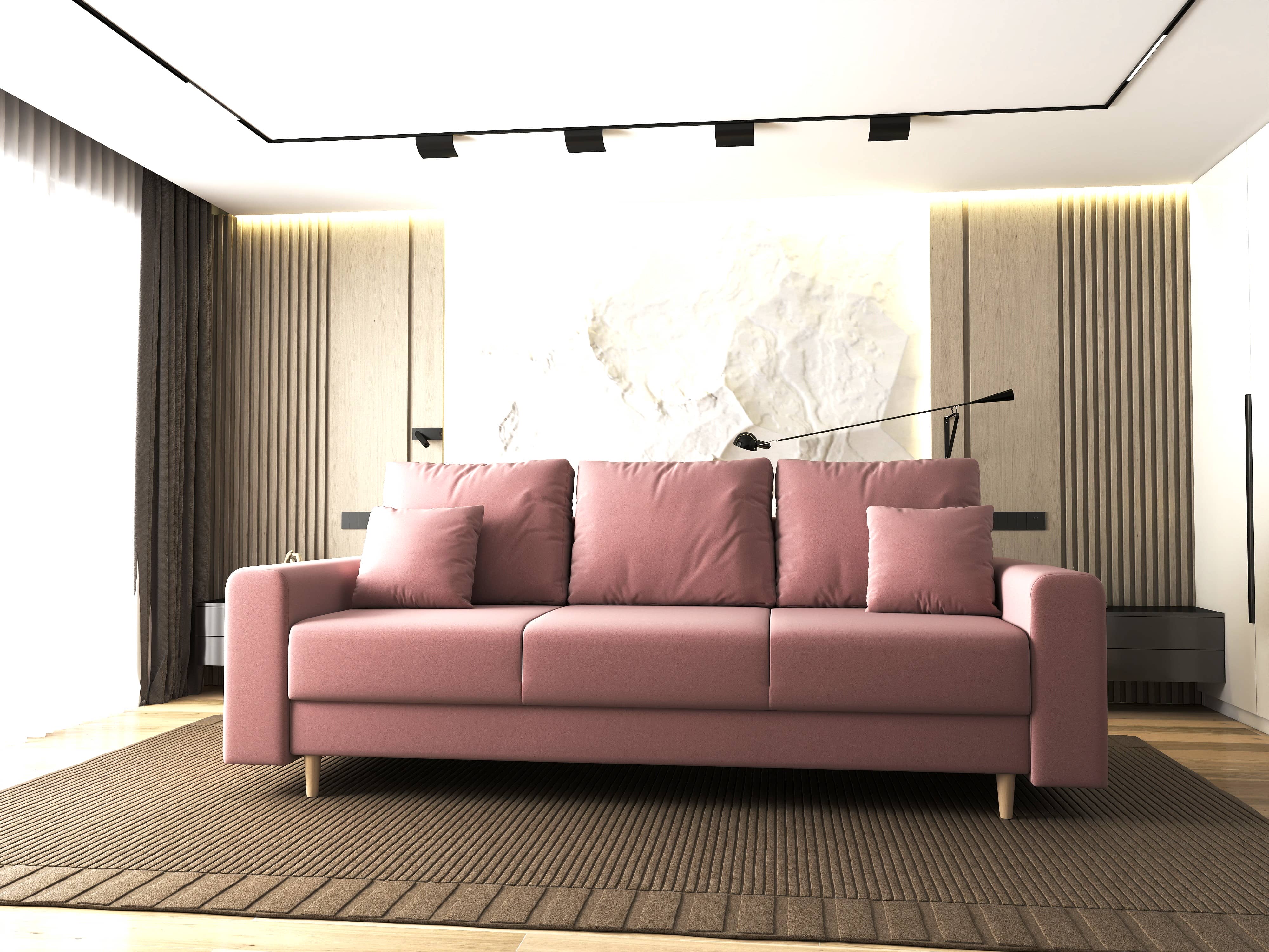 Canapea extensibilă dumonde cu ladă de depozitare si sezut confortabil din spuma HR, Kronos Royal Roz 210x100 cm fabrica