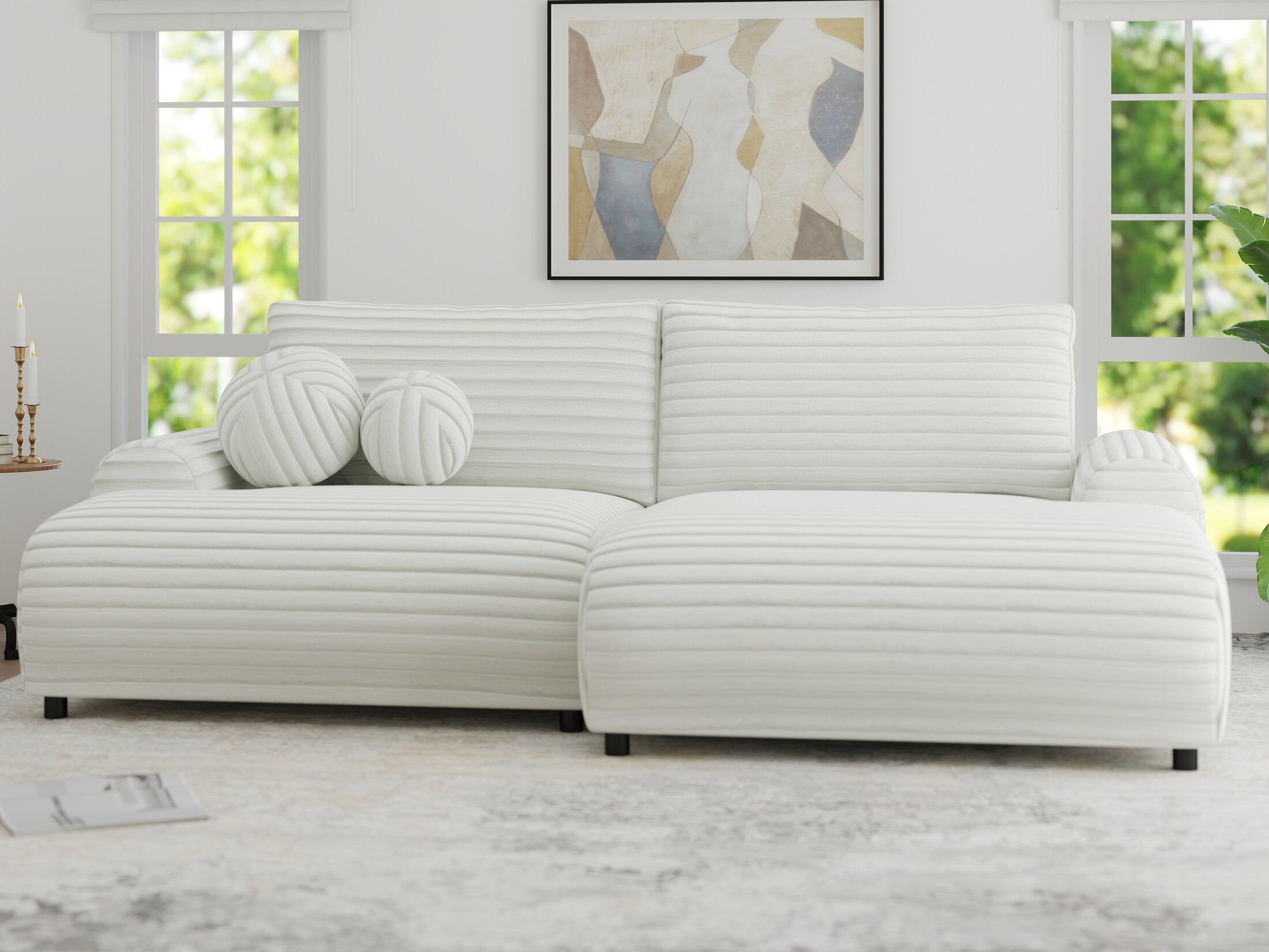 Colțar extensibil dumonde cu ladă de depozitare și șezut confortabil din spumă HR, Carlo Ambience Alb 240x145 cm II