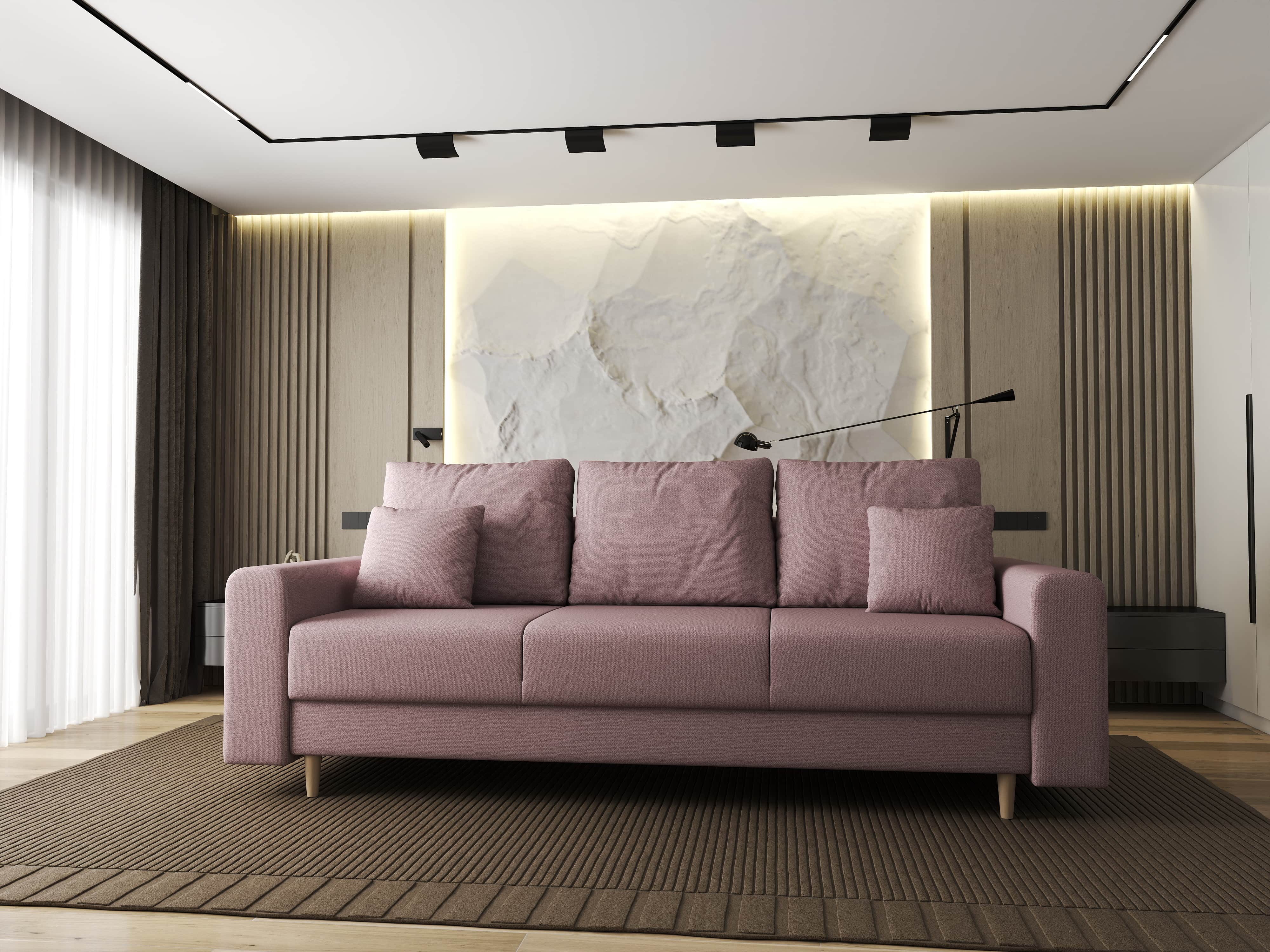Canapea extensibilă dumonde cu ladă de depozitare si sezut confortabil din spuma HR, Kronos Enjoy Flamingo 210x100 cm fabrica