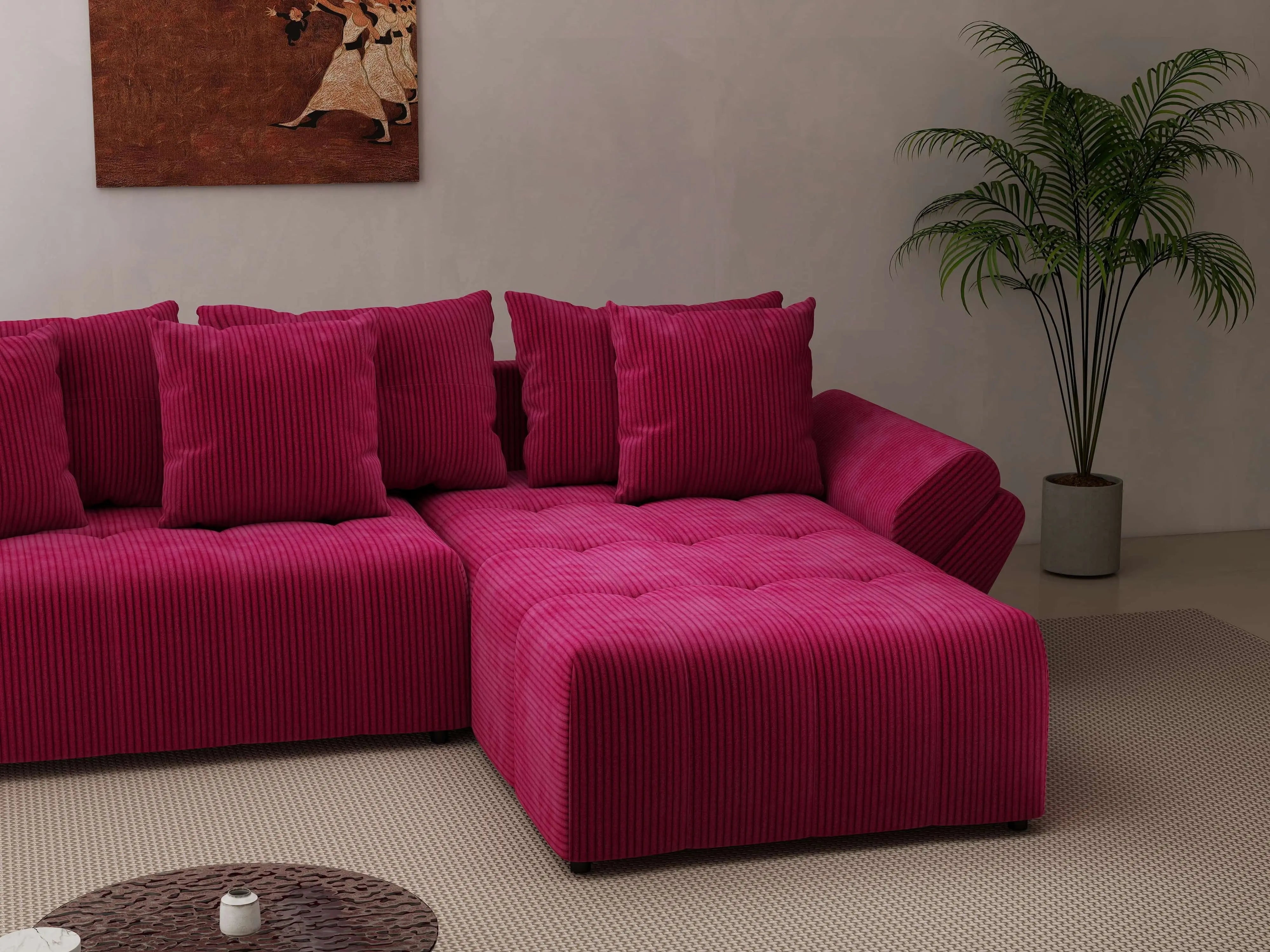 Colțar extensibil dumonde cu ladă de depozitare si sezut confortabil din spuma HR, Berlin Zoom Red 280x185 cm II Fabrica