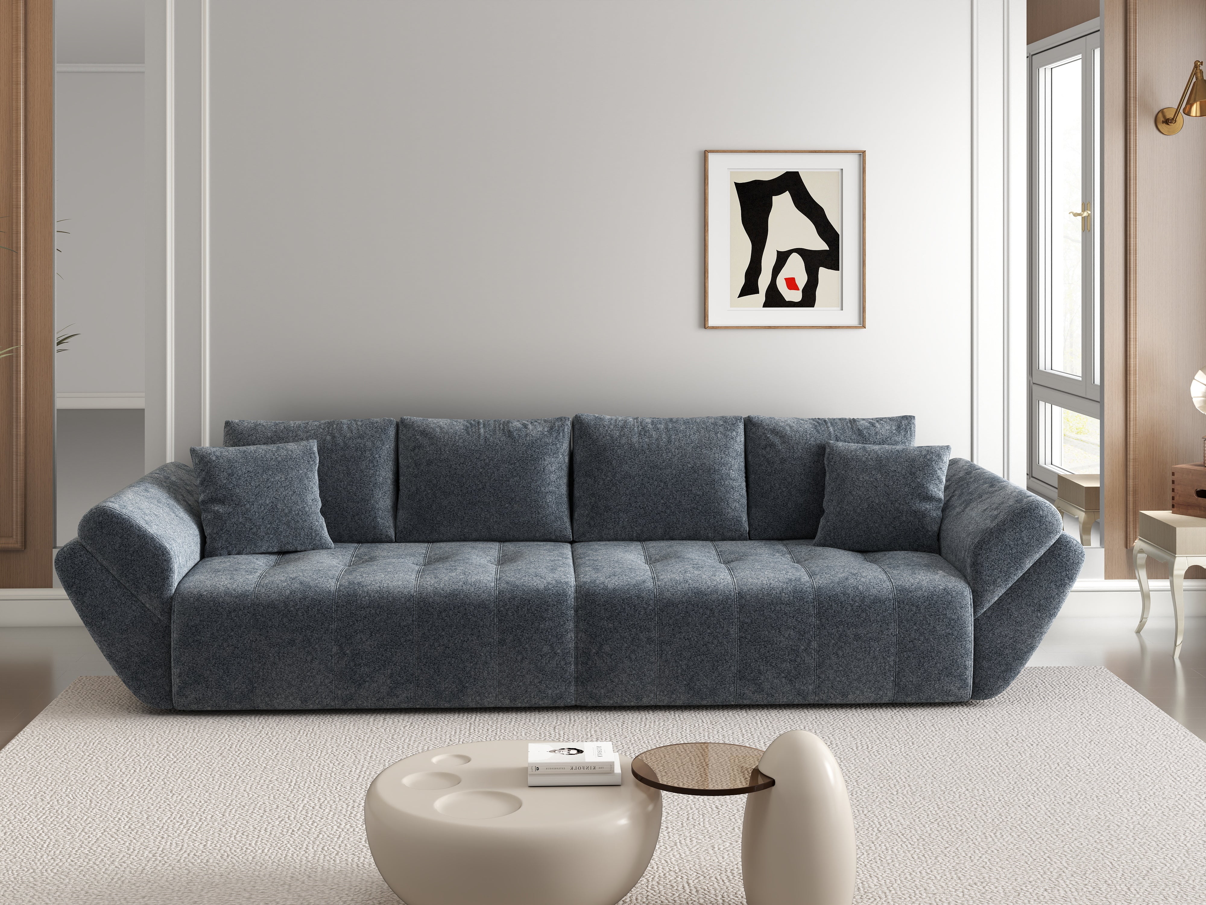 Canapea extensibilă dumonde cu ladă de depozitare si sezut confortabil din spuma HR, Berlin Euphoria Graphit 300x100 cm Fabrica