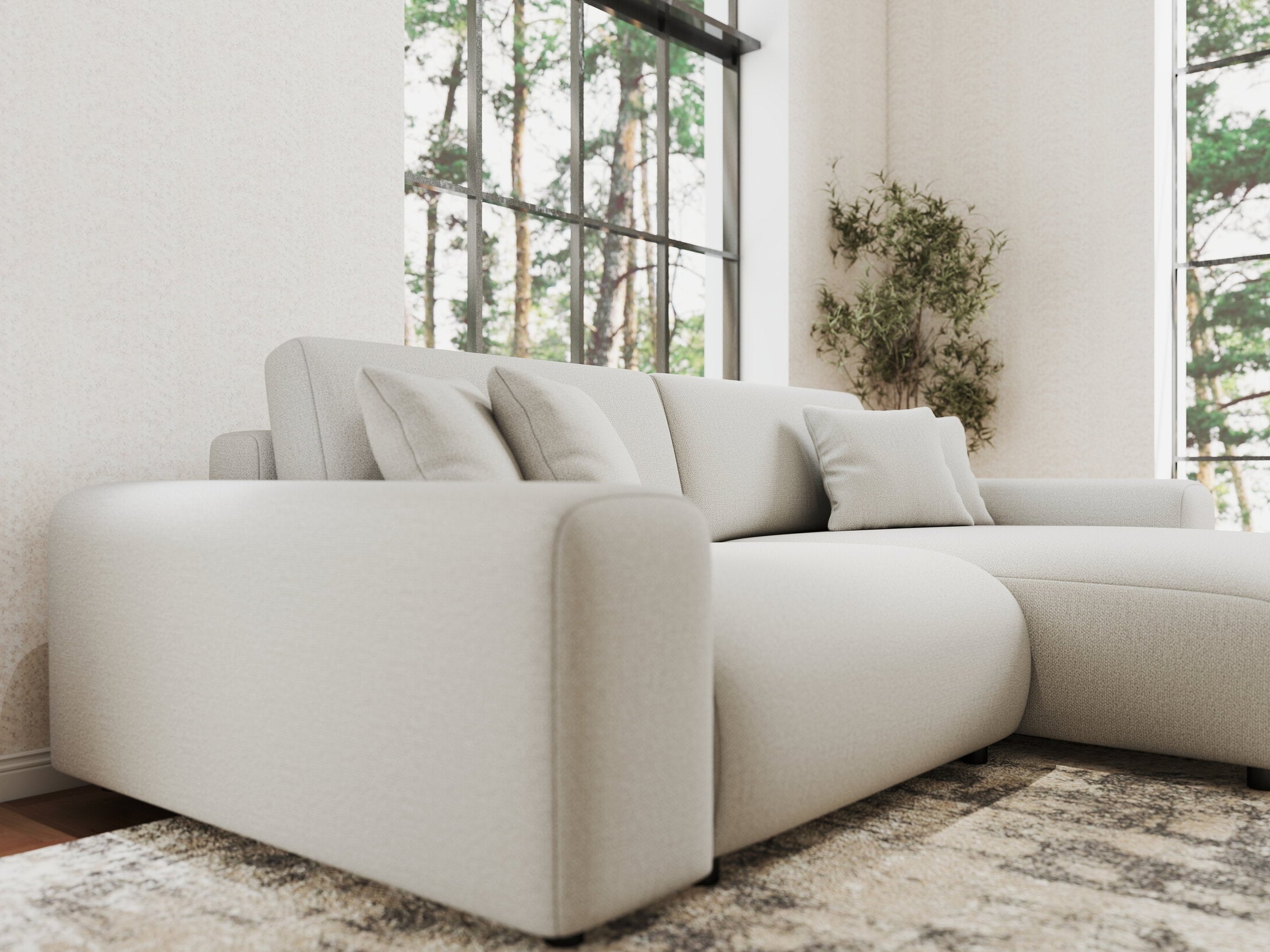 Colțar extensibil dumonde cu ladă de depozitare si sezut confortabil din spuma HR, Sarina Enjoy Bej 255x168 cm II