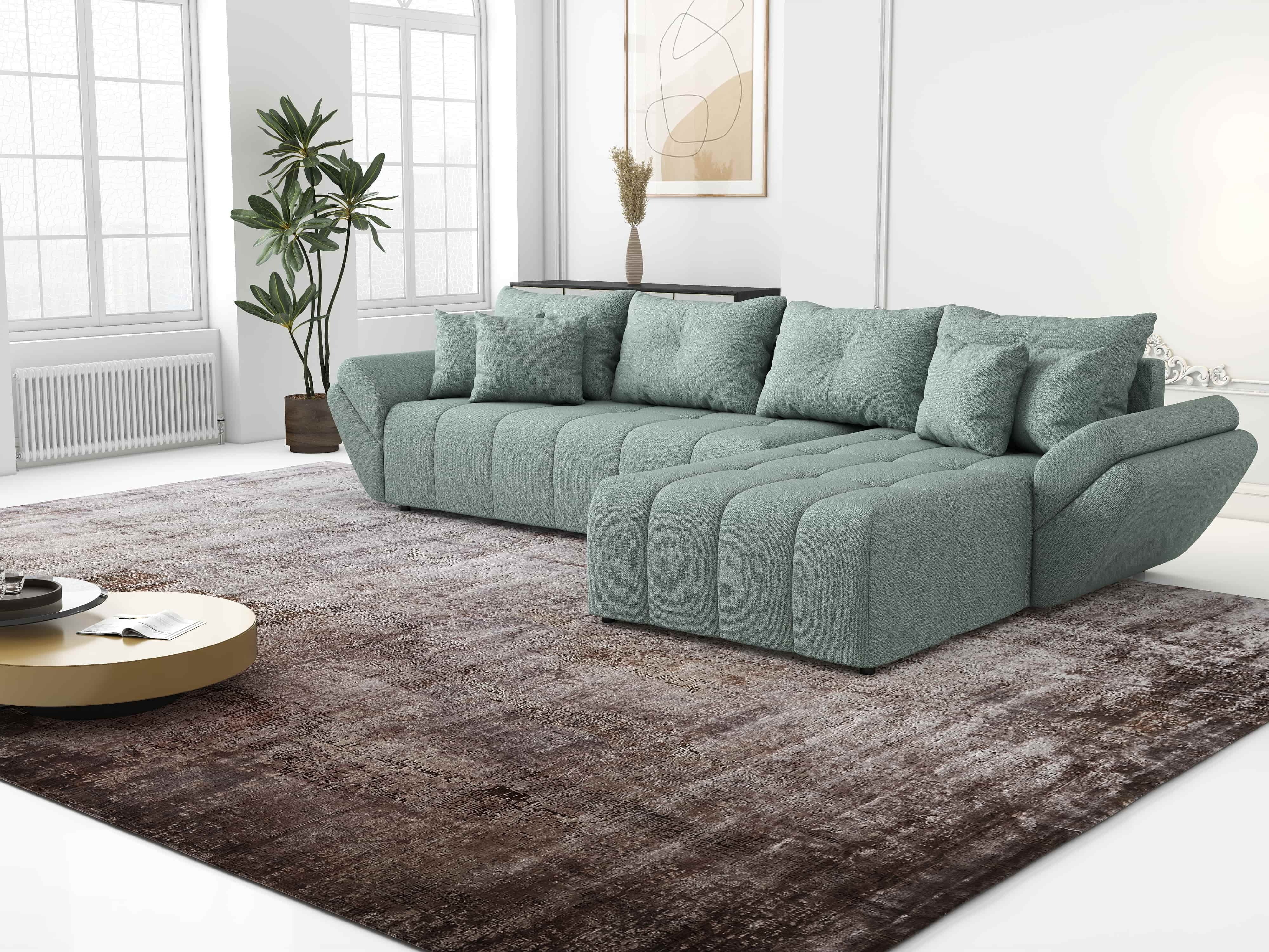 Colțar extensibil dumonde cu ladă de depozitare si sezut confortabil din spuma HR, Berlin XL Enjoy Mint 350x185 cm II Fabrica
