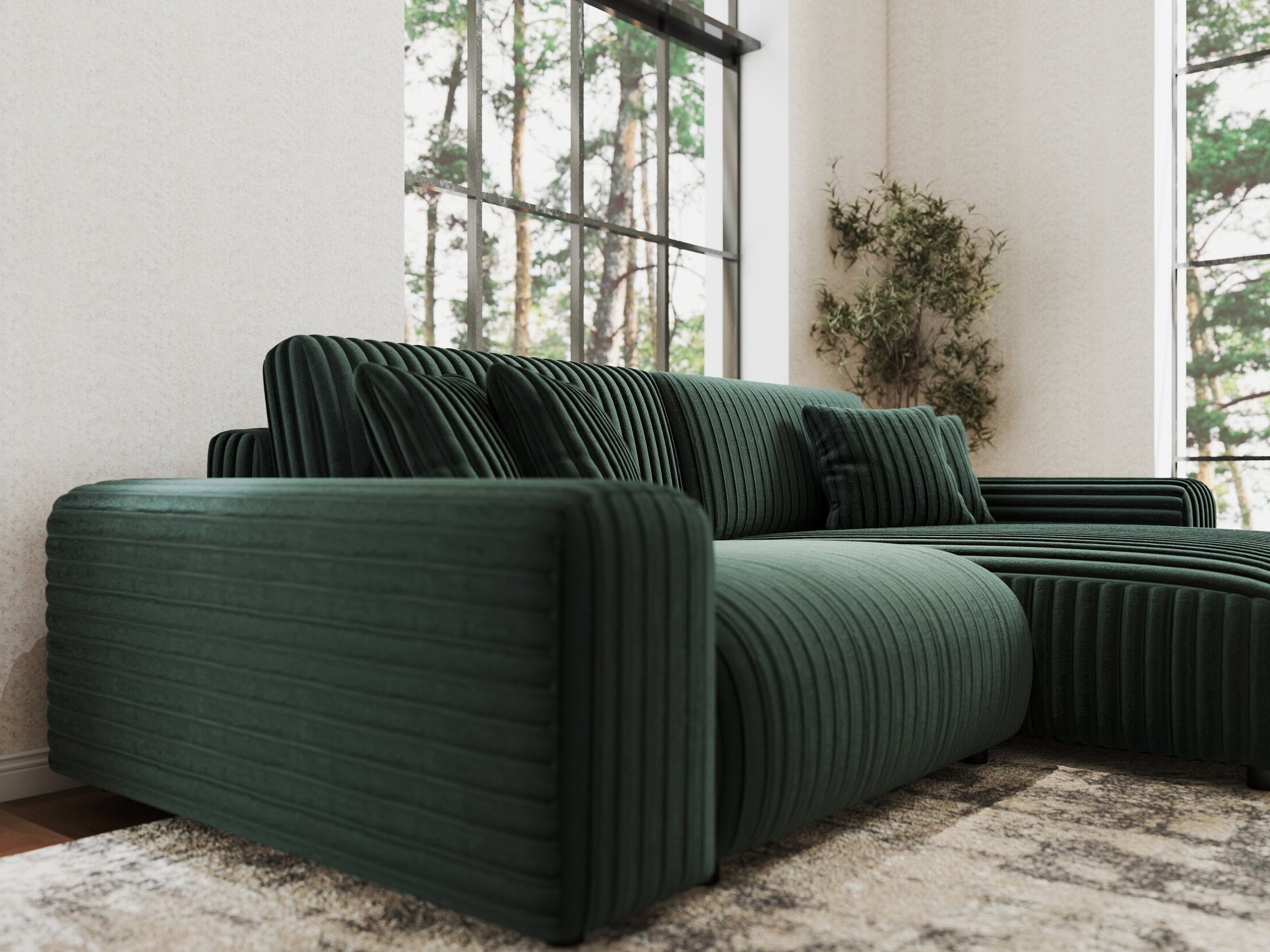 Colțar extensibil dumonde cu ladă de depozitare si sezut confortabil din spuma HR, Sarina Ambience Verde 255x168 cm II