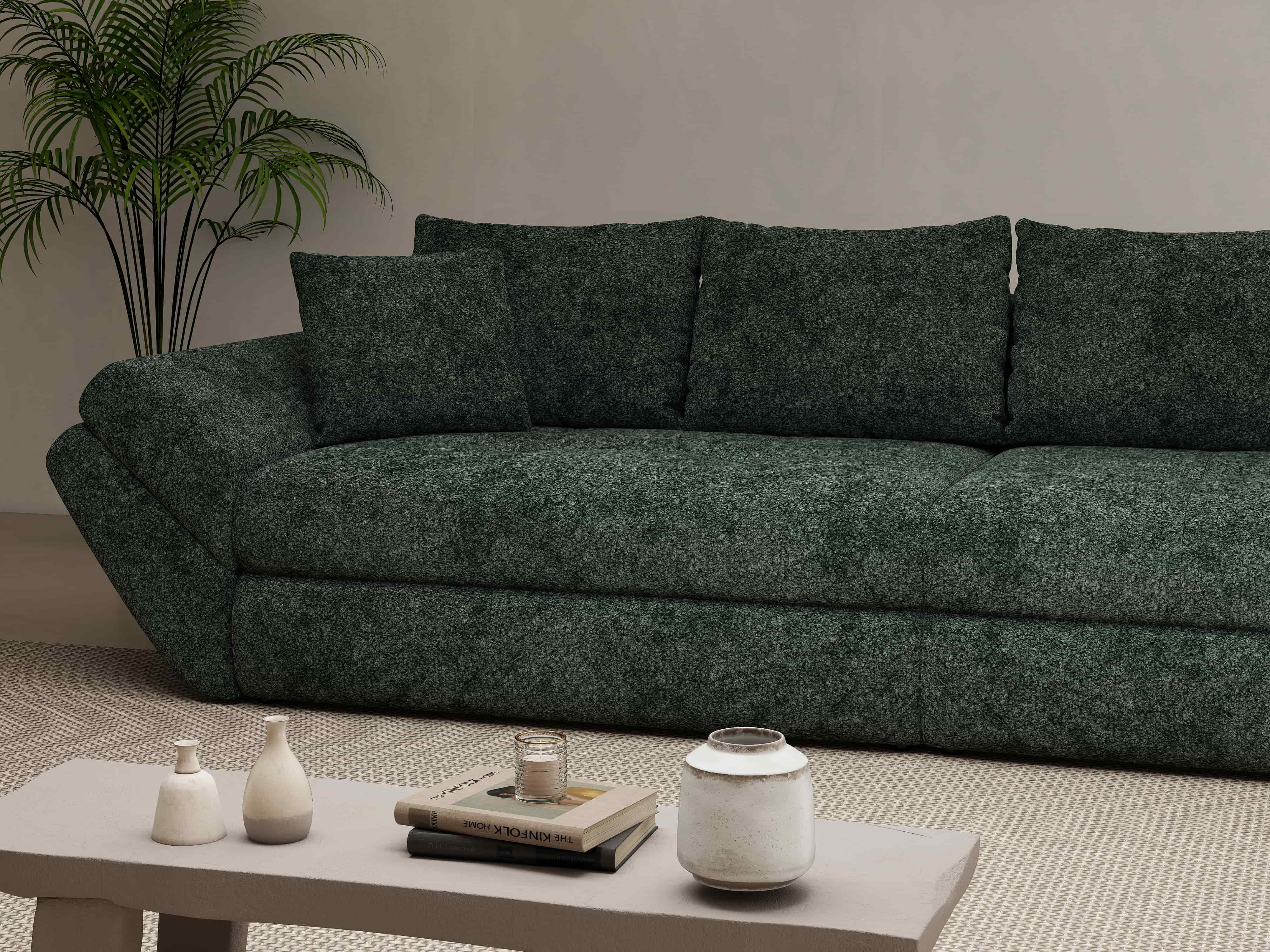 Canapea extensibilă dumonde cu ladă de depozitare si sezut confortabil din spuma HR, Loana Euphoria Verde 300x100 cm Fabrica