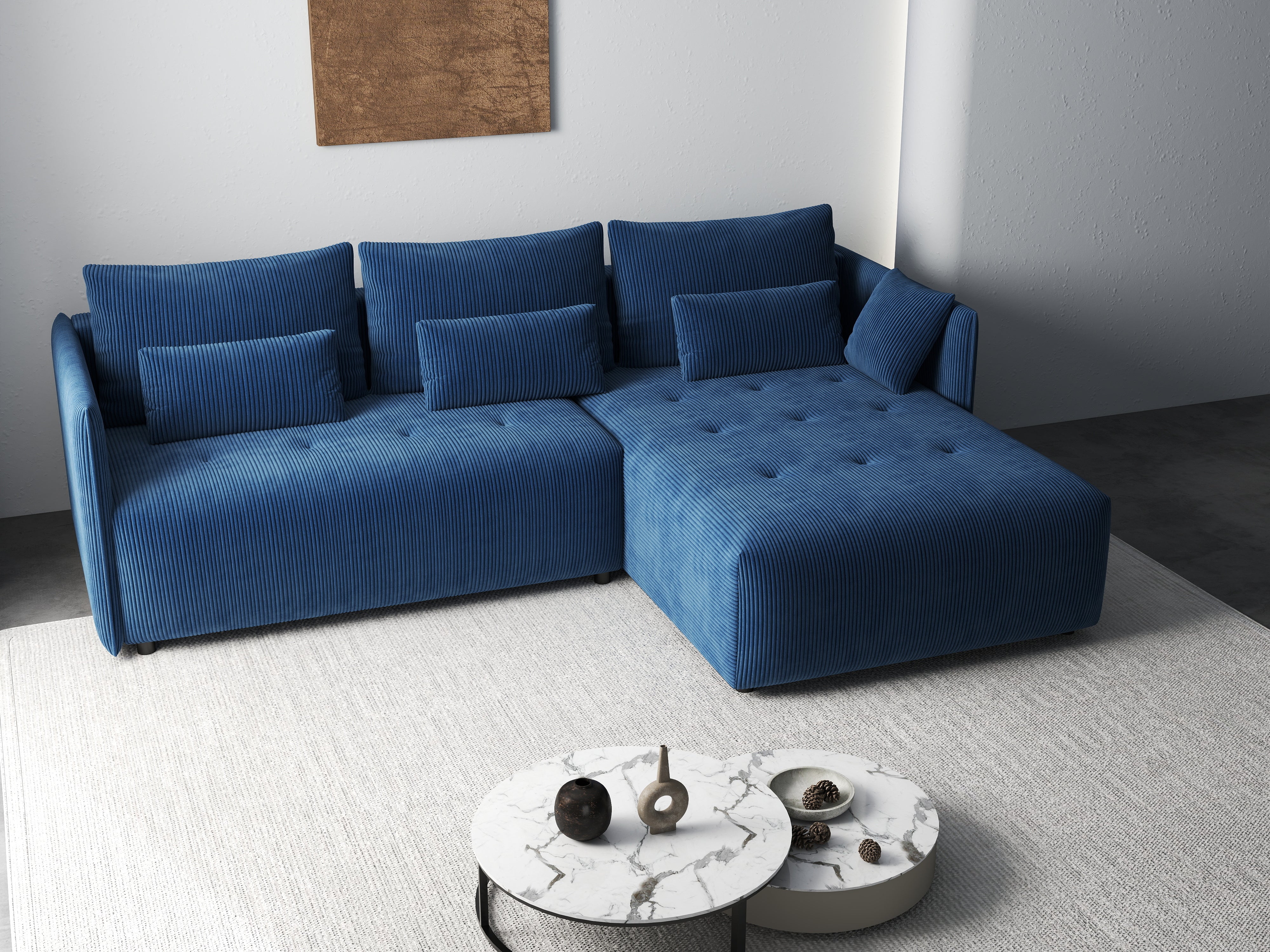 Colțar extensibil dumonde cu ladă de depozitare si sezut confortabil din spuma HR, Malta Zoom Blue 235x185 cm Fabrica