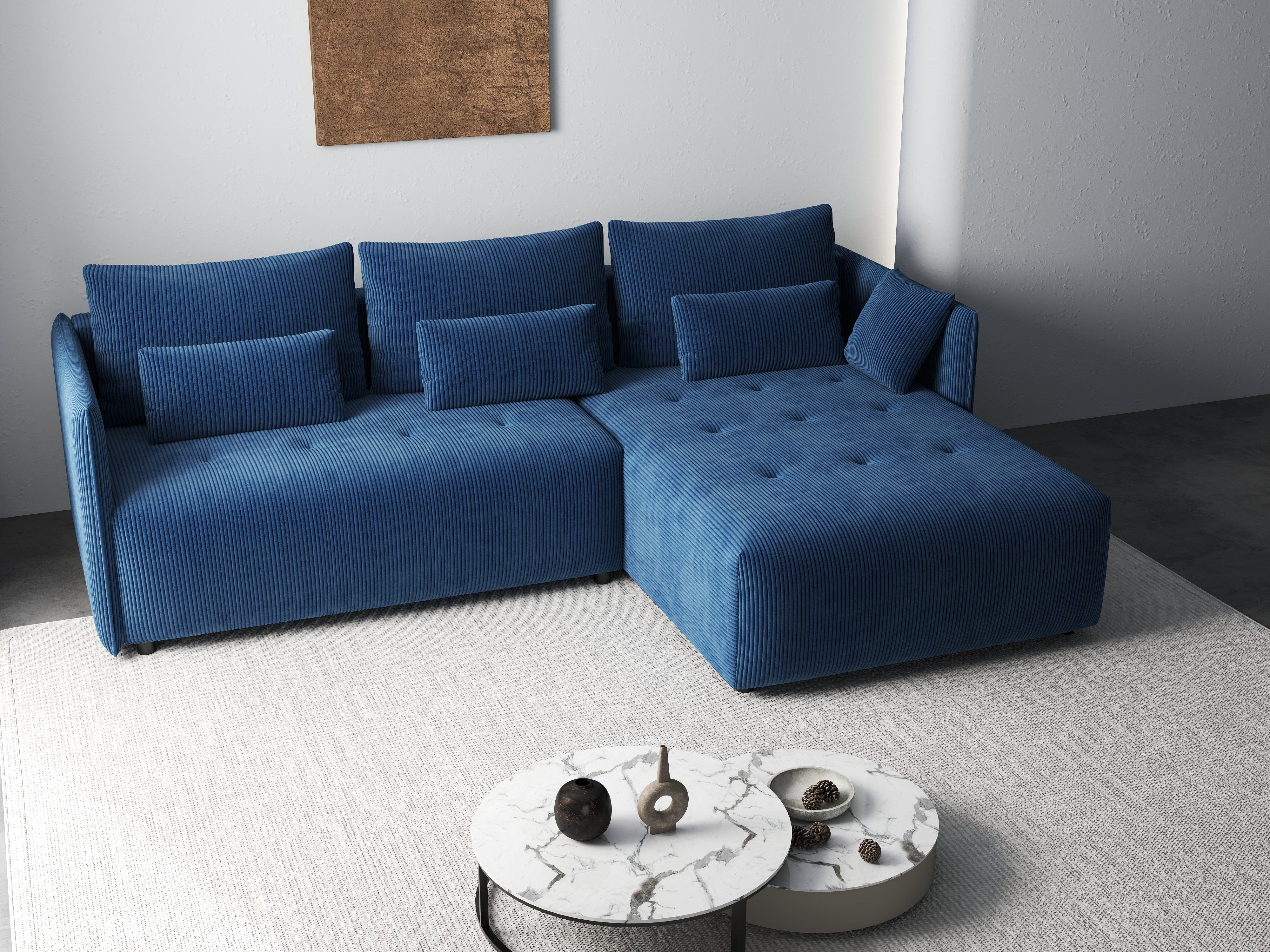 Colțar extensibil dumonde cu ladă de depozitare si sezut confortabil din spuma HR, Malta Zoom Blue 235x185 cm Fabrica