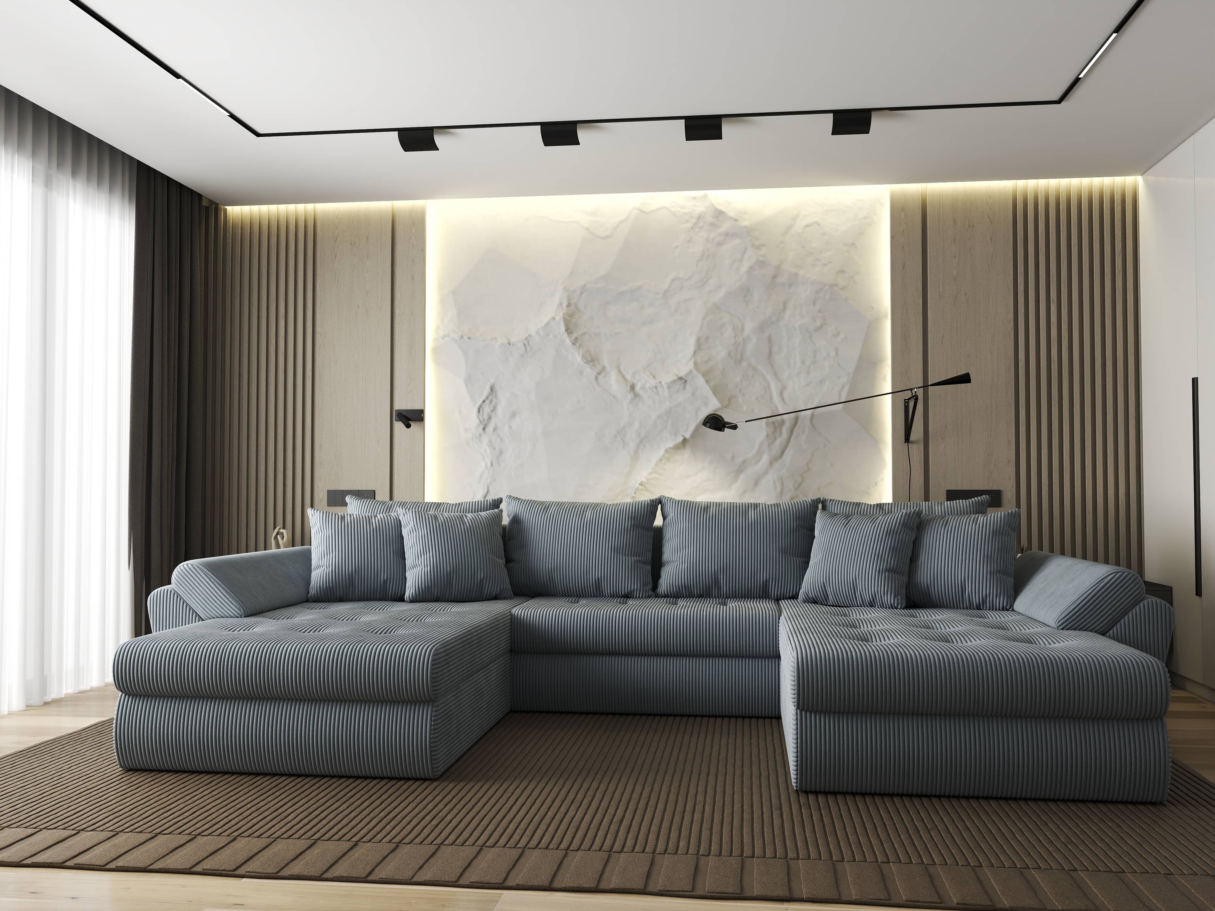 Colțar extensibil dumonde cu ladă de depozitare si sezut confortabil din spuma HR, Loana U Zoom Grey 355x185 cm Fabrica