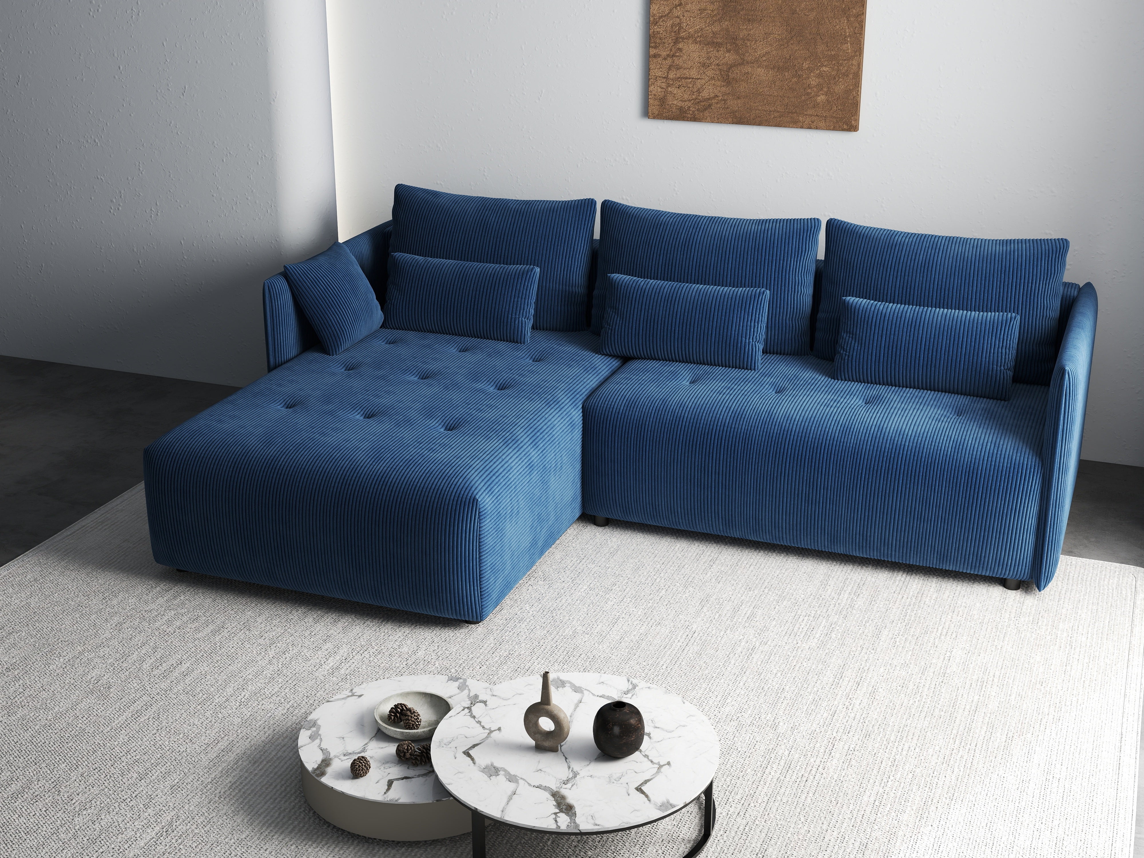 Colțar extensibil dumonde cu ladă de depozitare si sezut confortabil din spuma HR, Malta Zoom Blue II 235x185 cm Fabrica