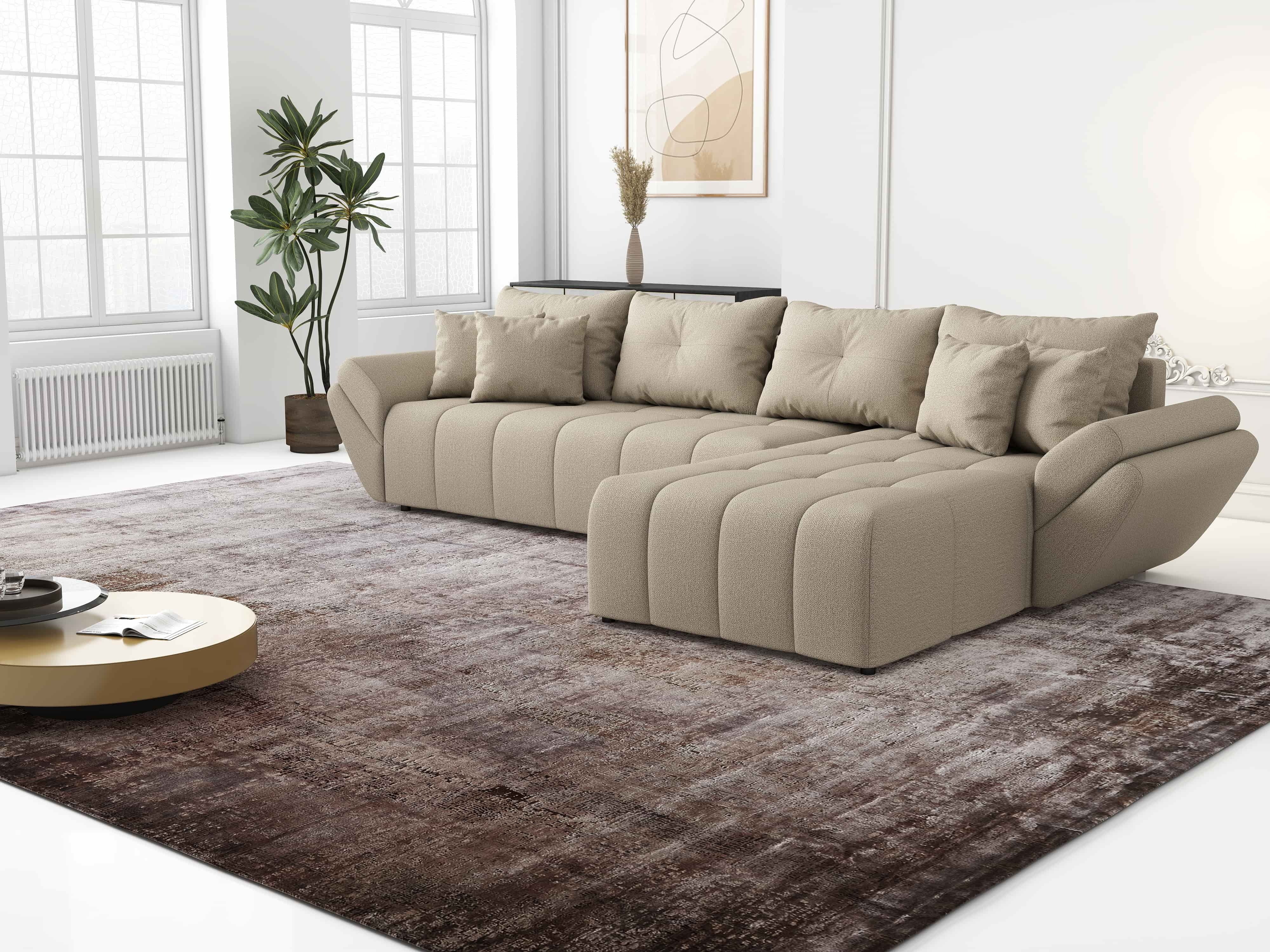 Colțar extensibil dumonde cu ladă de depozitare si sezut confortabil din spuma HR, Berlin XL Enjoy Camel 350x185 cm II Fabrica