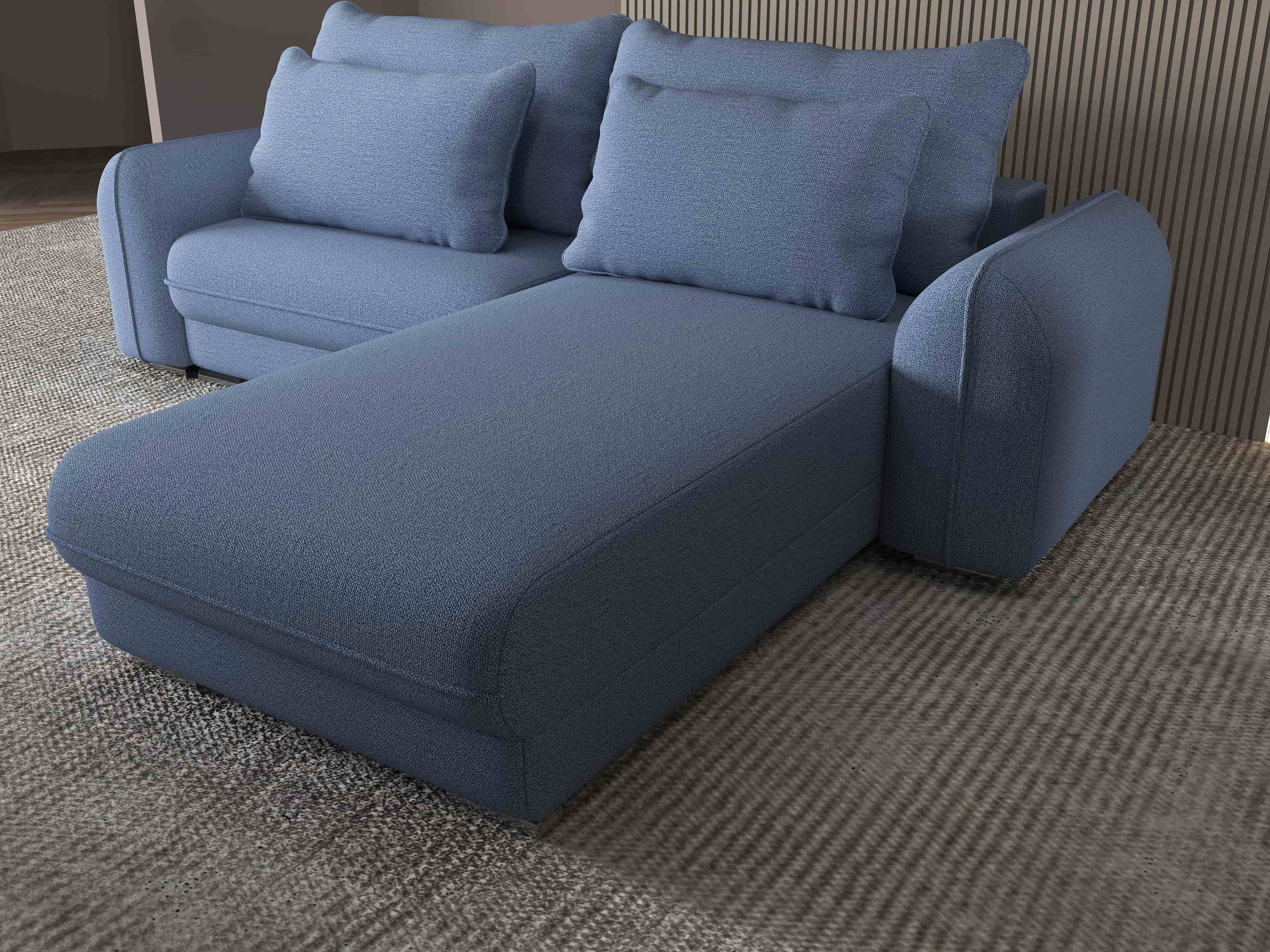 Colțar extensibil dumonde cu ladă de depozitare si sezut confortabil din spuma HR, Denver Enjoy Albastru 275x185 cm II Fabrica