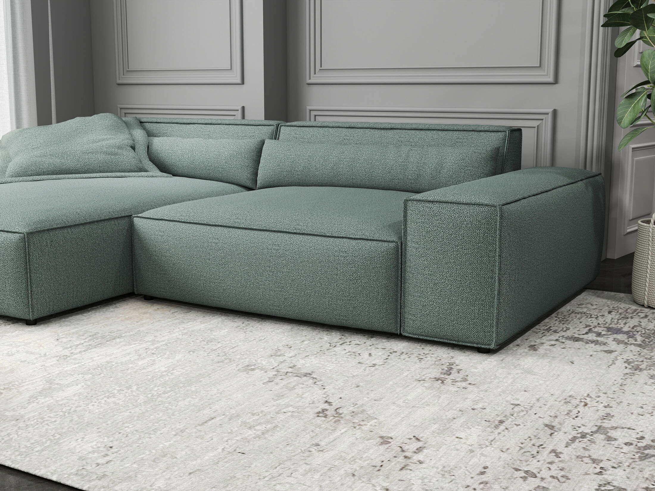 Colțar dumonde cu șezut confortabil din spumă HR, Marvelo Enjoy Verde Mint 264x175 cm