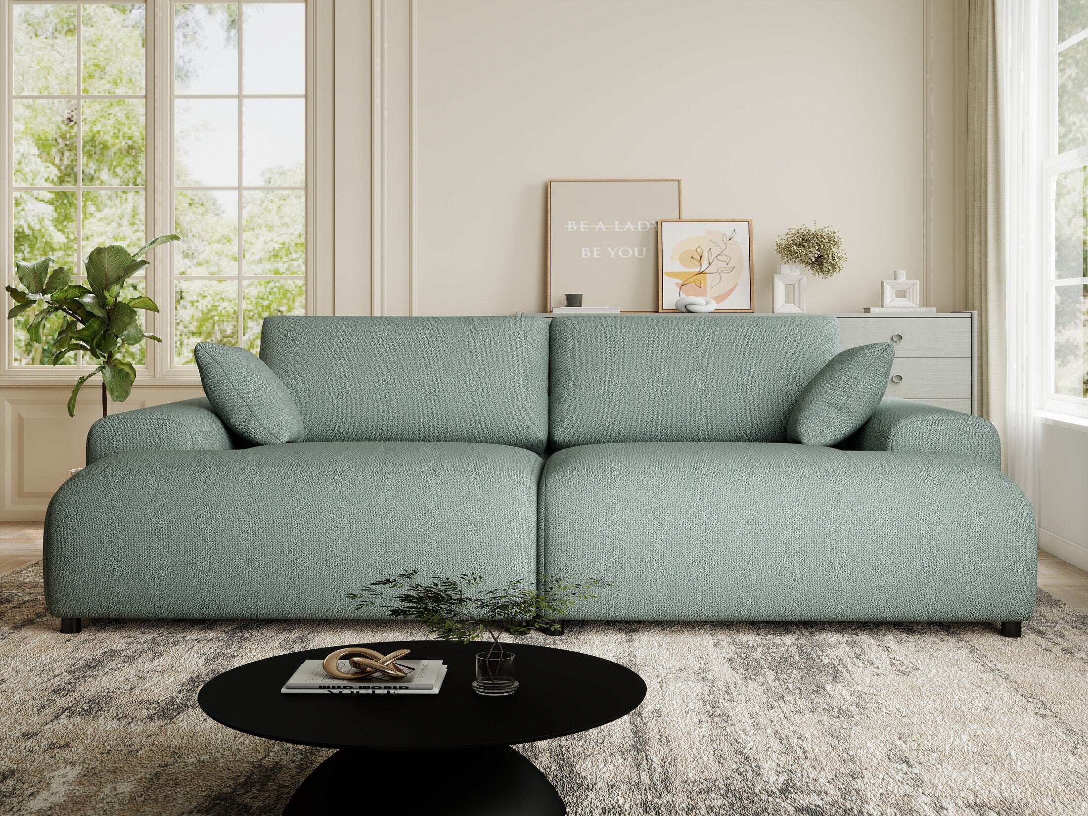 Canapea dumonde cu sezut confortabil din spuma HR, Hudson Enjoy Verde Mint 237x144 cm