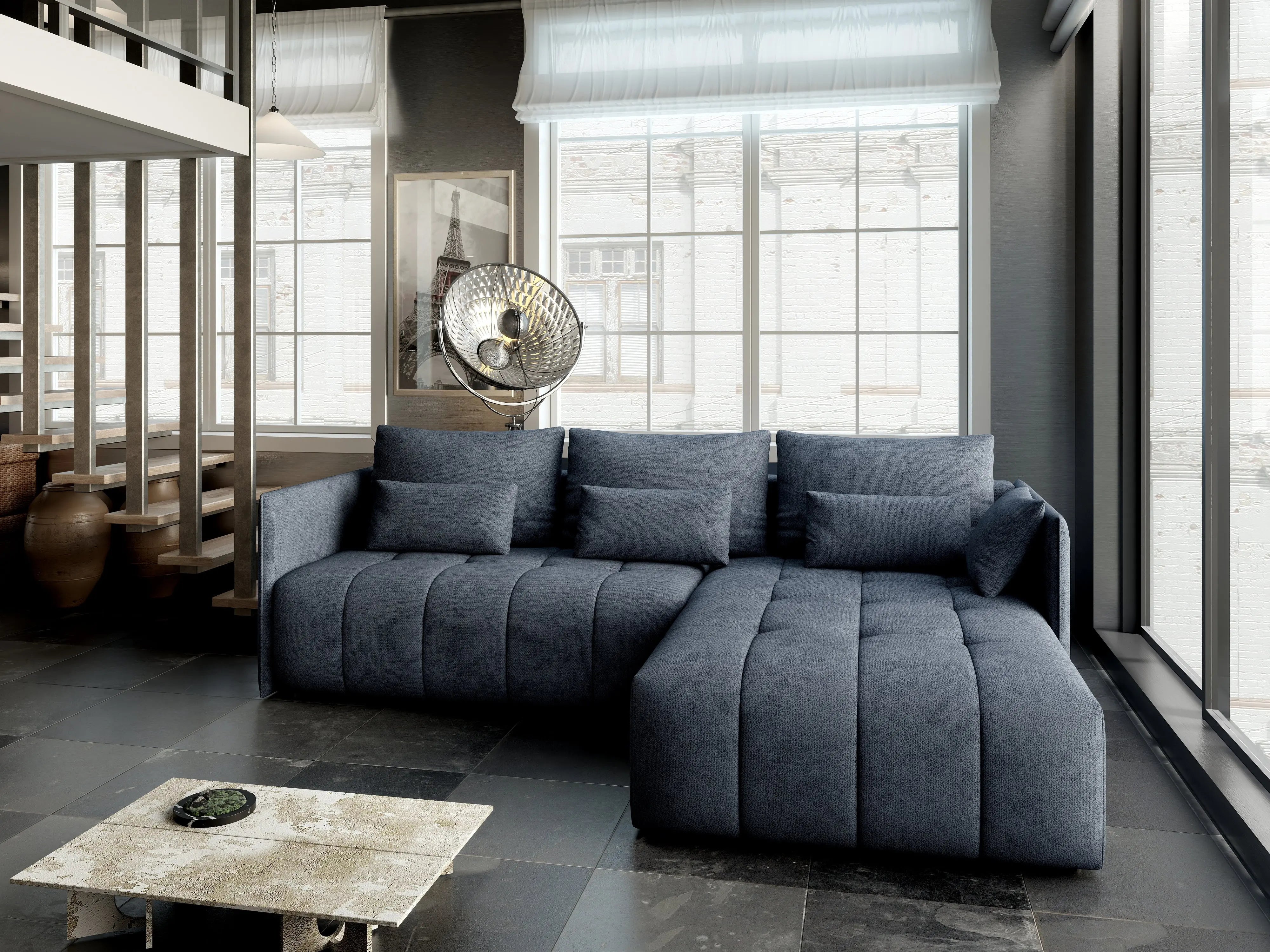 Colțar extensibil dumonde cu ladă de depozitare si sezut confortabil din spuma HR, Malta Grau II 235x185 cm Fabrica