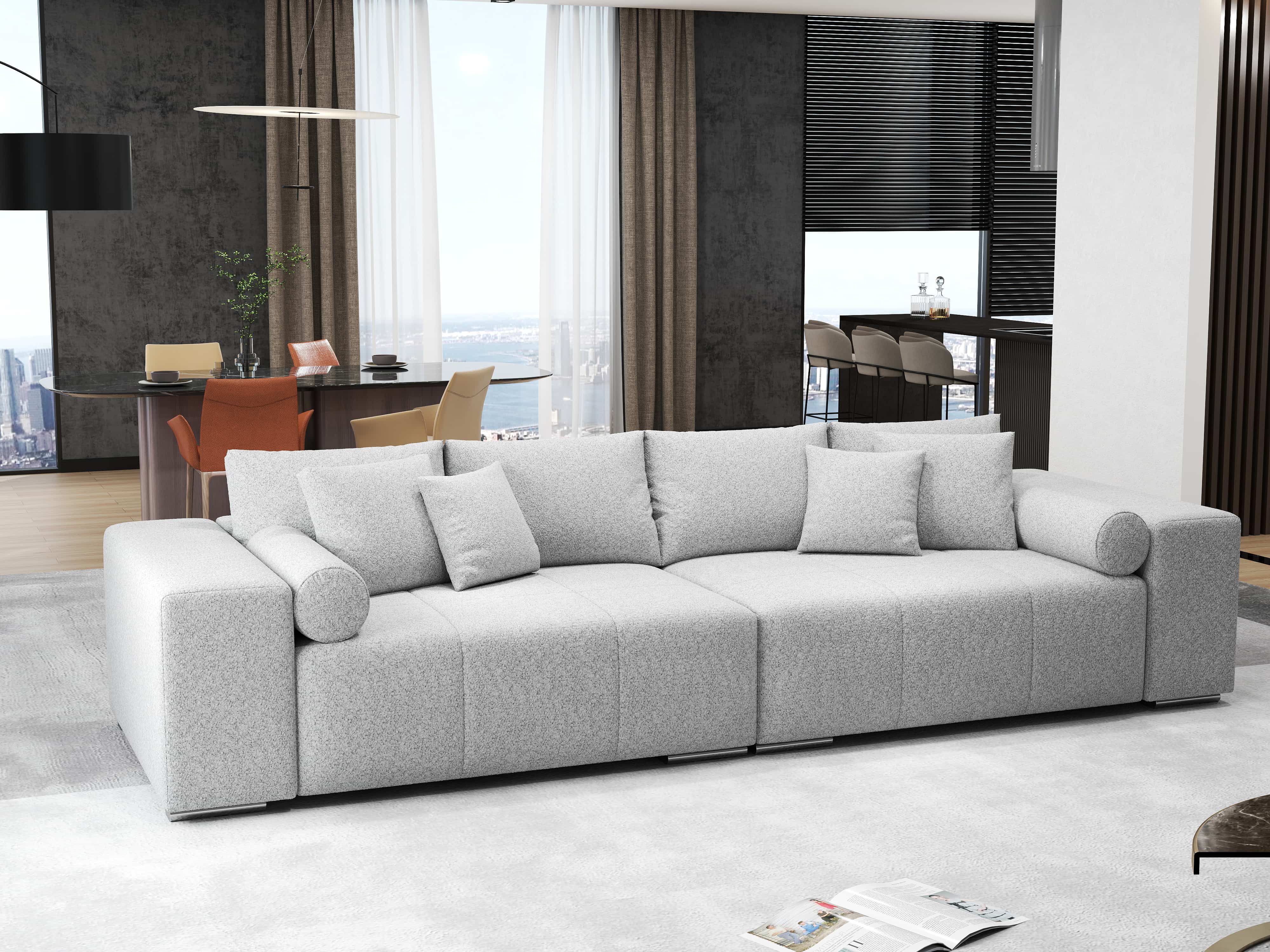 Canapea extensibilă dumonde cu ladă de depozitare si sezut confortabil din spuma HR, Marbela Enjoy Grey XXL 295x100 cm fabrica